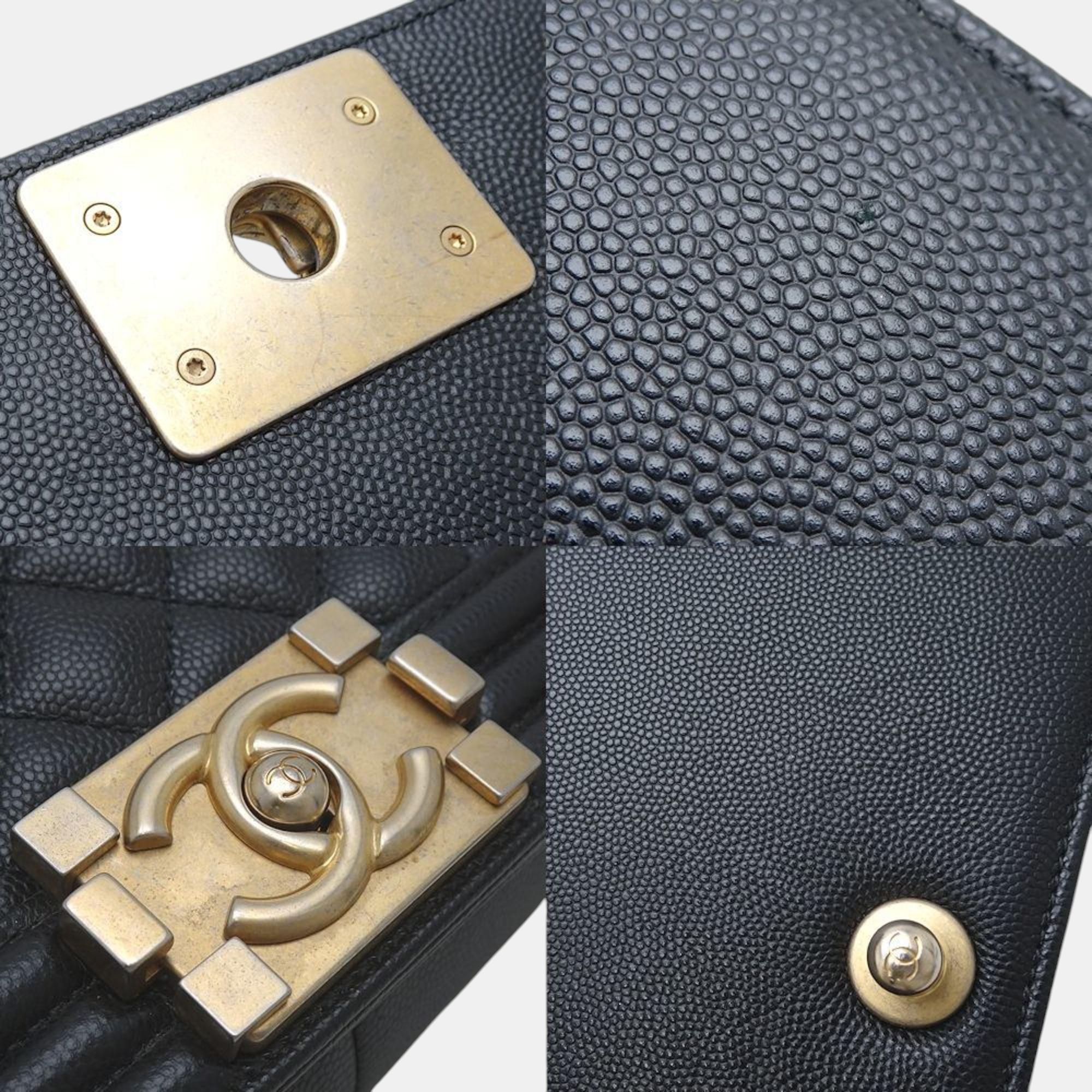 Chanel Chain Shoulder Bag Boy Caviar Skin Black 