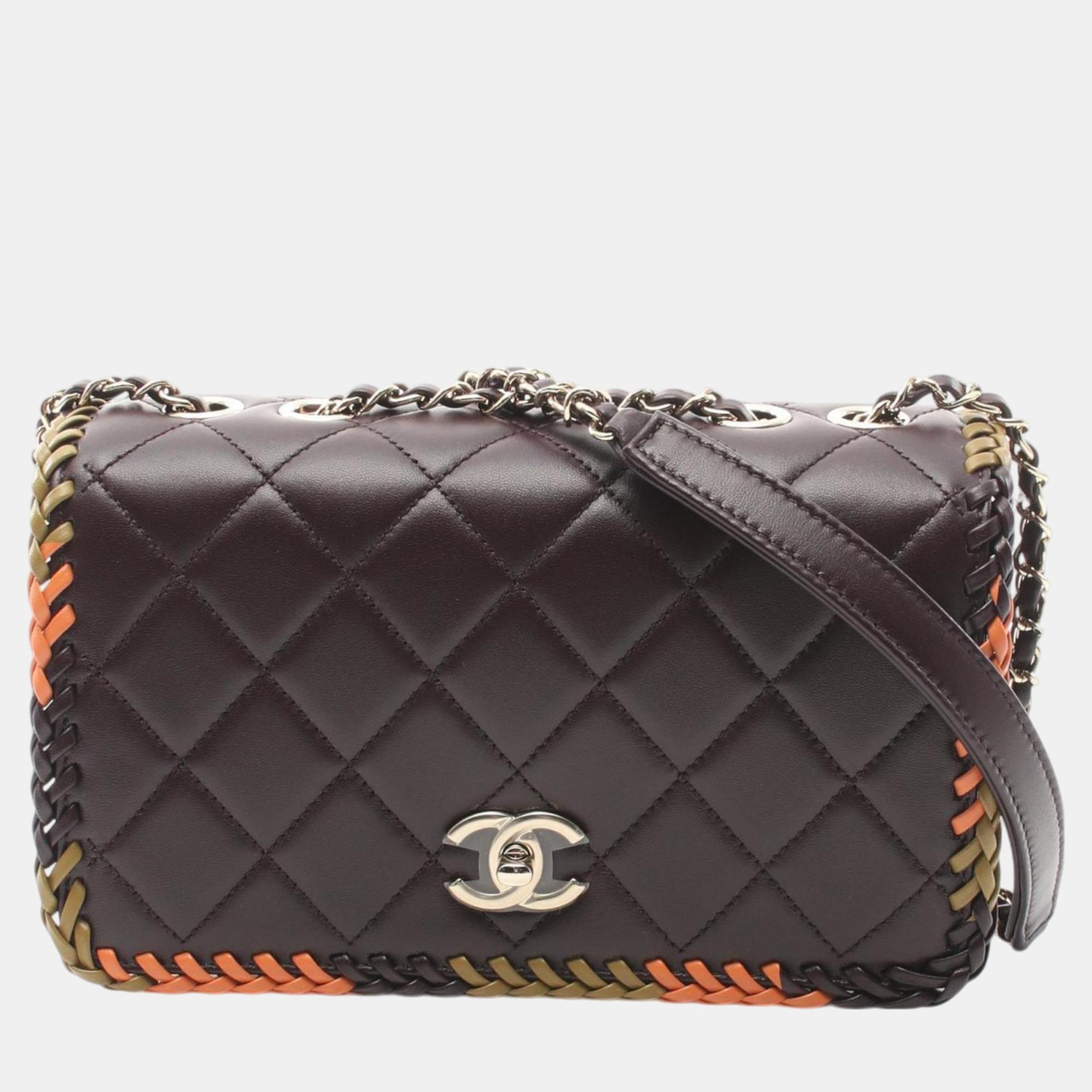 

Chanel Matelasse Full Flap Shoulder Bag Lambskin Brown Multicolor