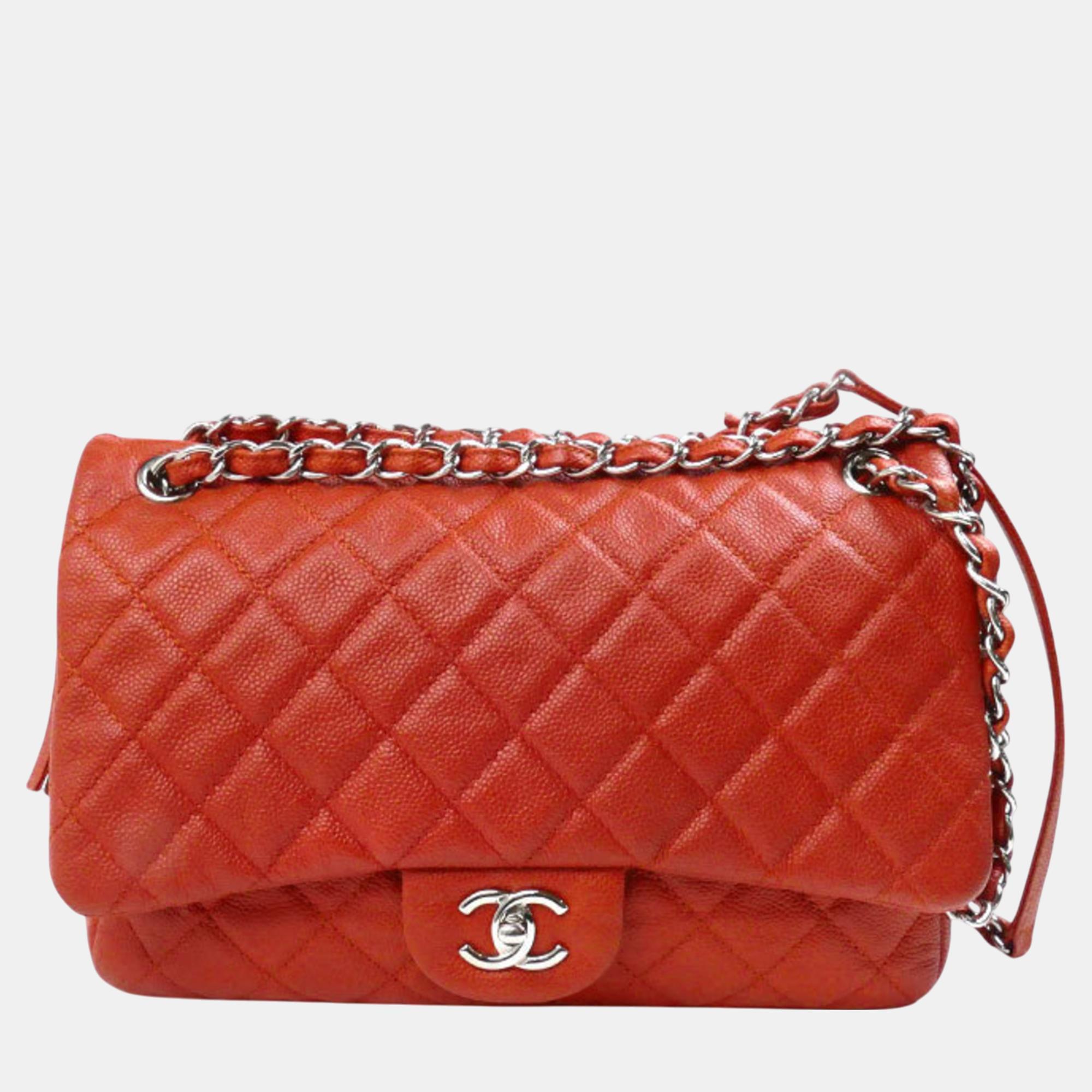 

Chanel Orange Caviar Leather Large Flap Shoulder Bag