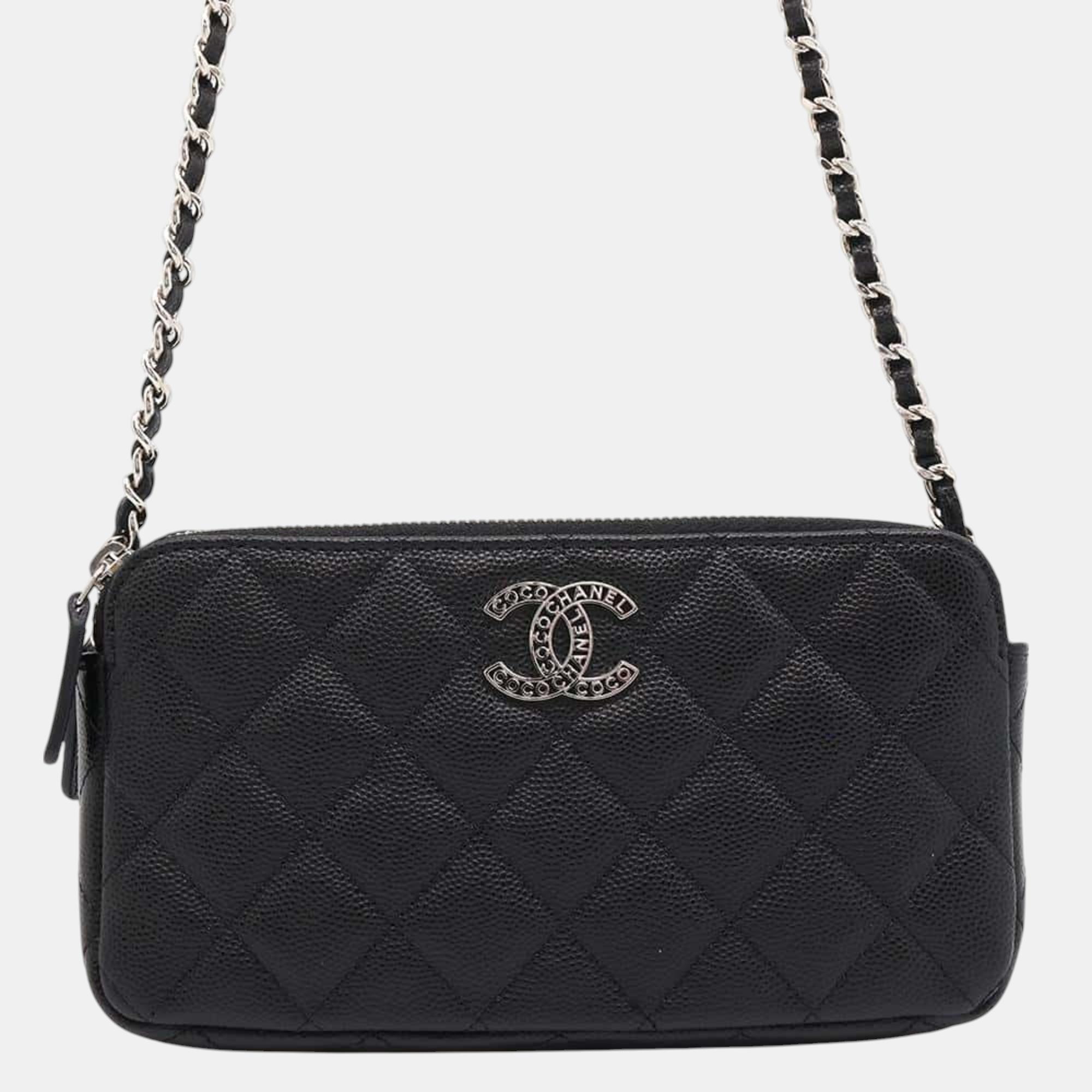 

Chanel Chain Wallet Coco Mark Matelasse Caviar Skin Black