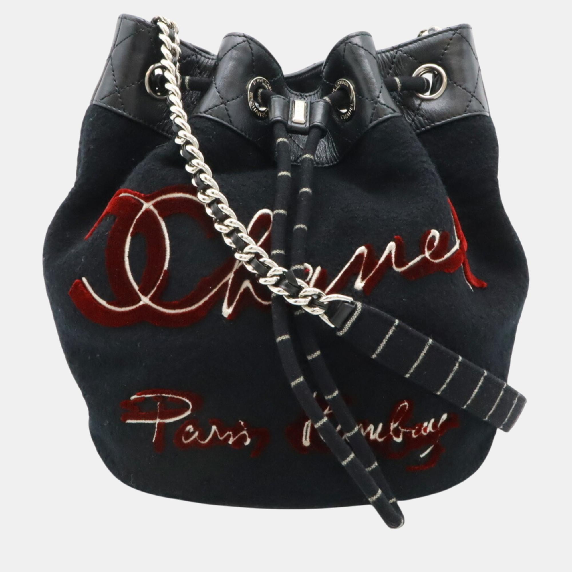 

Chanel Embroidered Matelasse Shoulder Bag Chain Leather Black Red