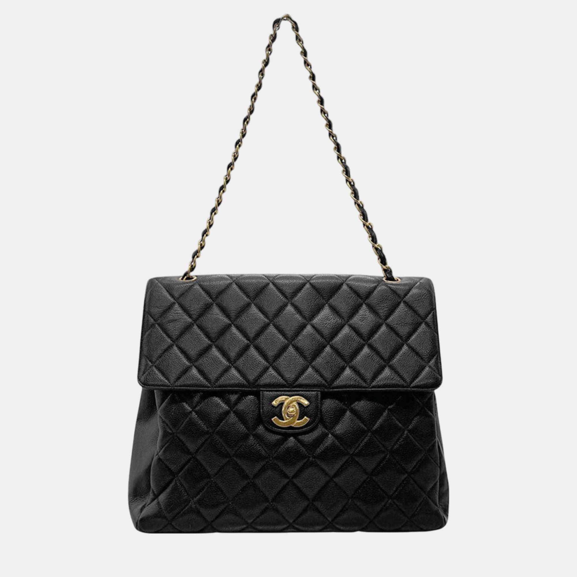 

Chanel Black Caviar Leather CC Flap Shoulder Bag