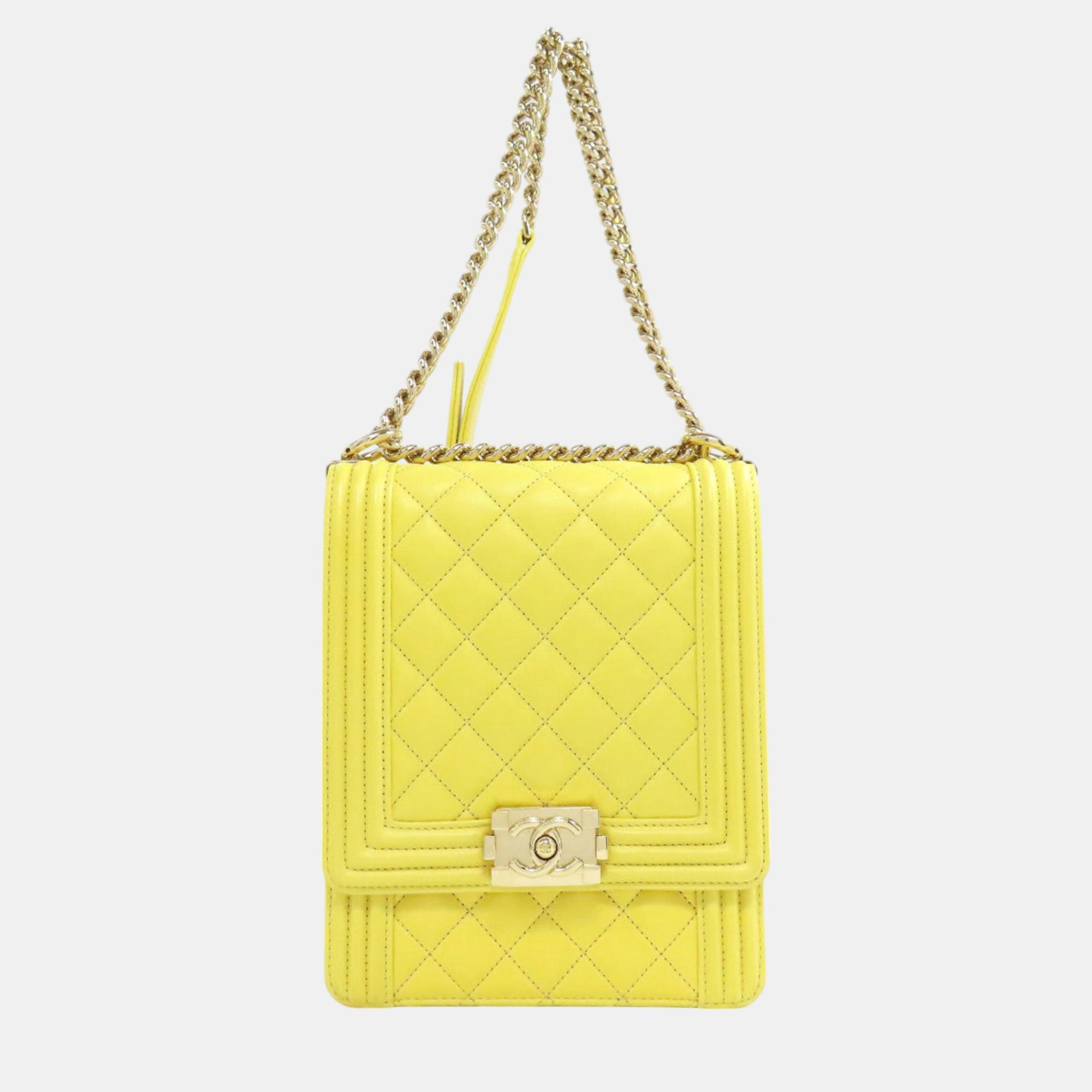 

Chanel Yellow Calfskin Leather Boy Shoulder Bag