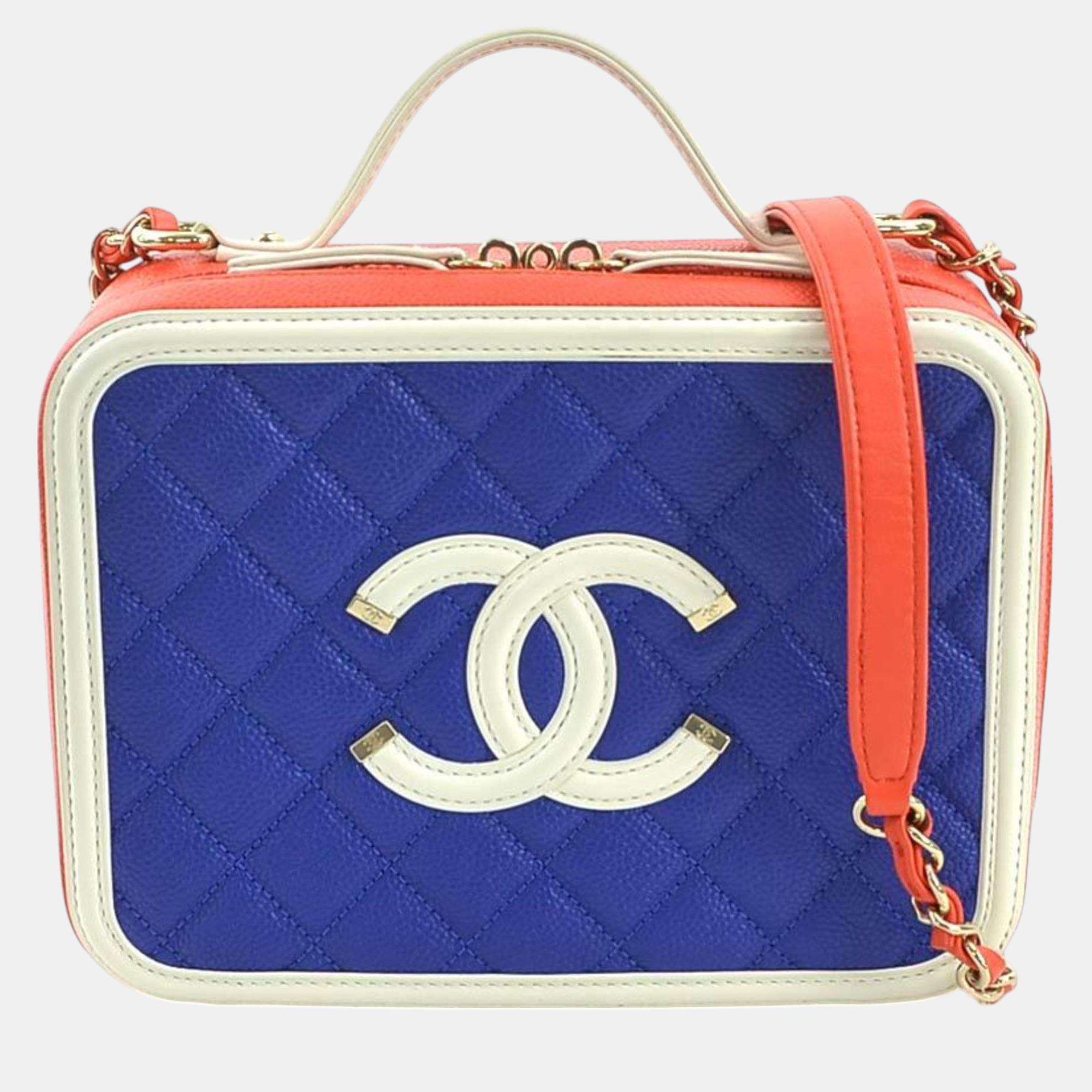 

Chanel Tricolour Quilted Leather CC Filigree Shoulder Bag, Blue