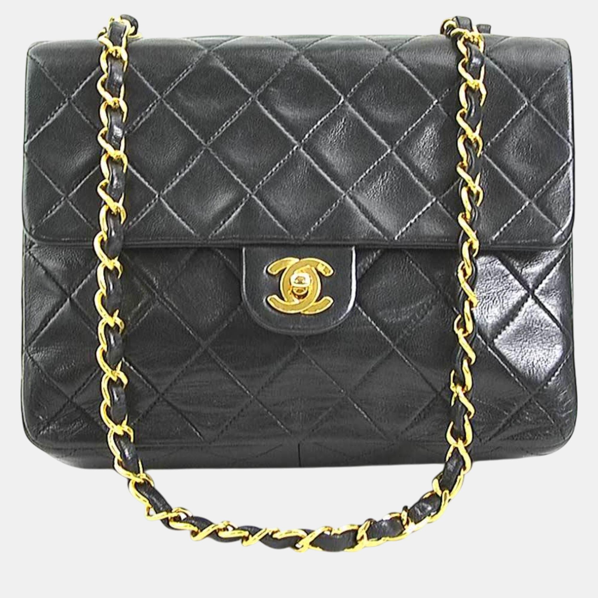 

Chanel Shoulder Bag Matelasse Leather Metal Black Gold