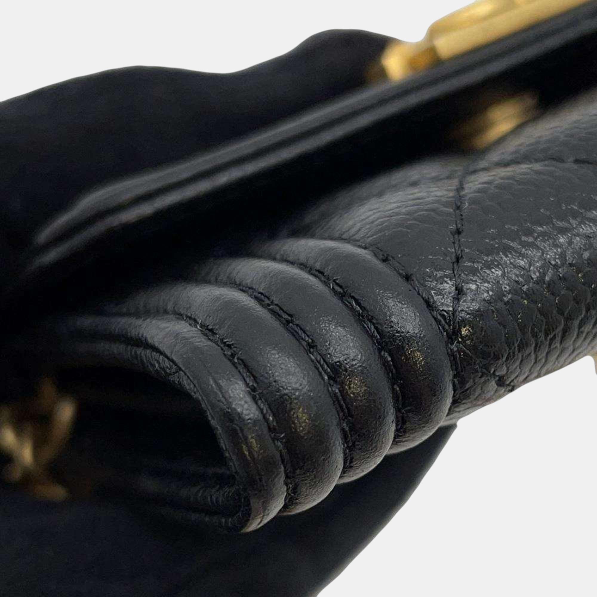 Chanel Chain Wallet Boy Matelasse Coco Mark Caviar Skin Black 