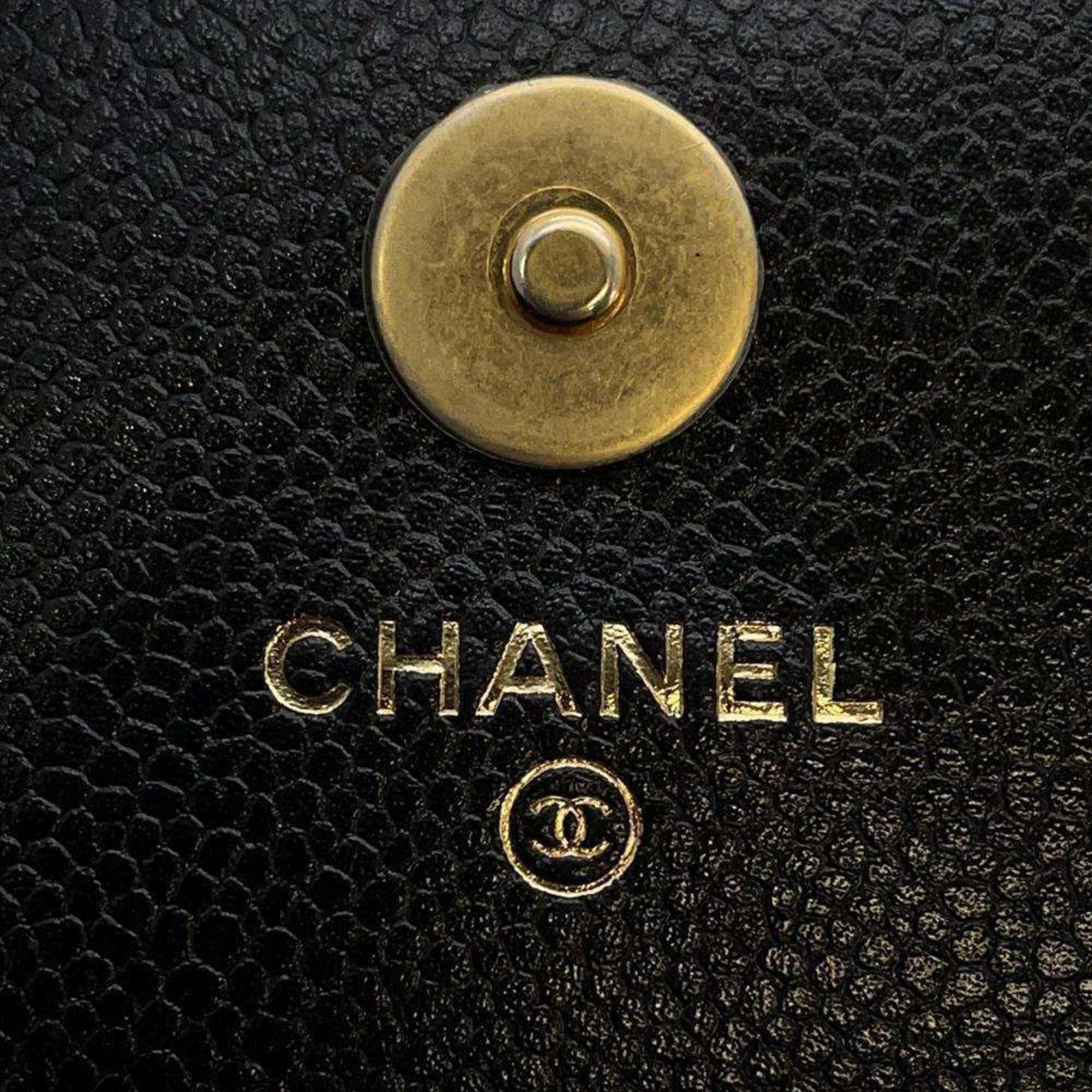 Chanel Chain Wallet Boy Matelasse Coco Mark Caviar Skin Black 