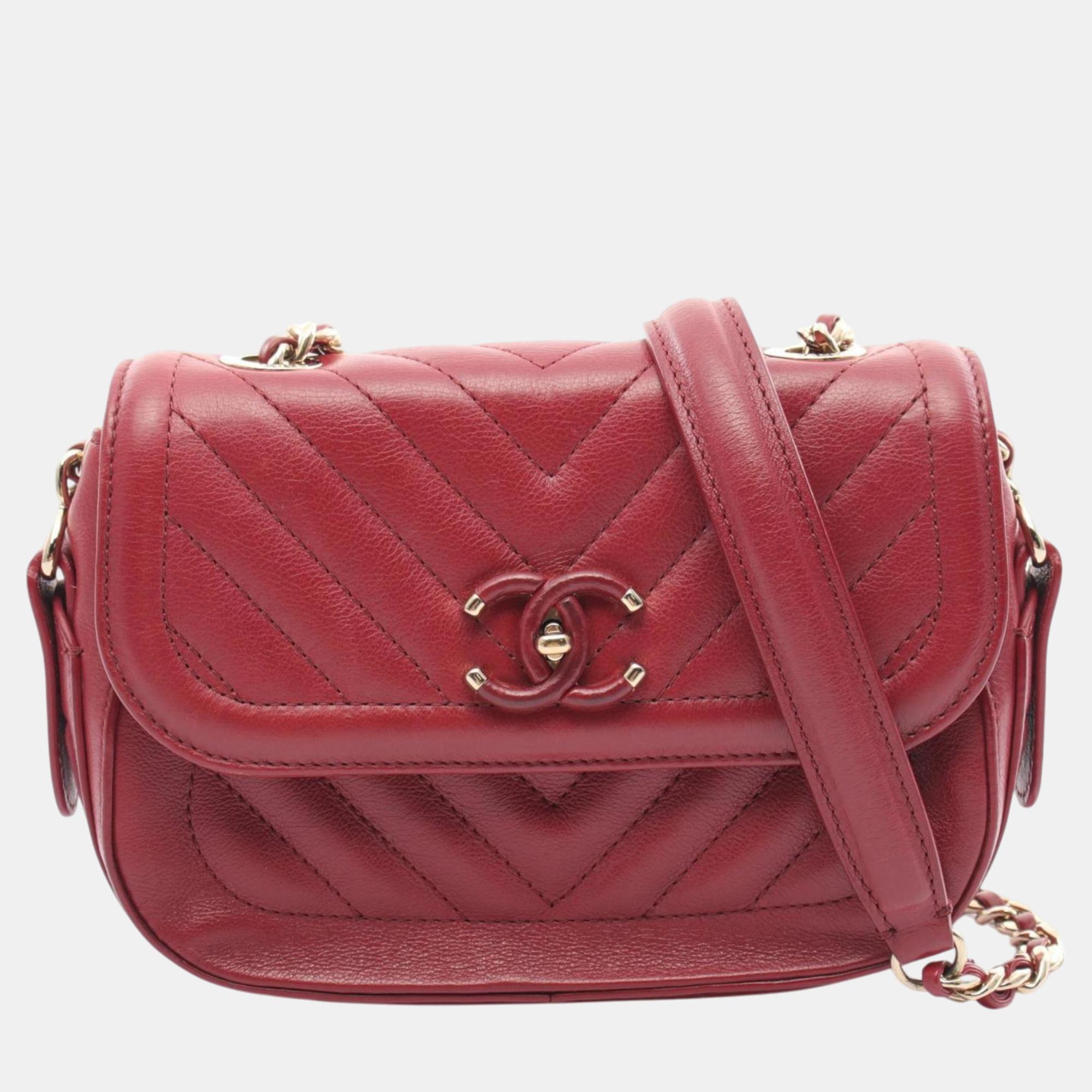 

Chanel Red Reverse Chevron Quilted Leather Round Top Handle Bag, Burgundy