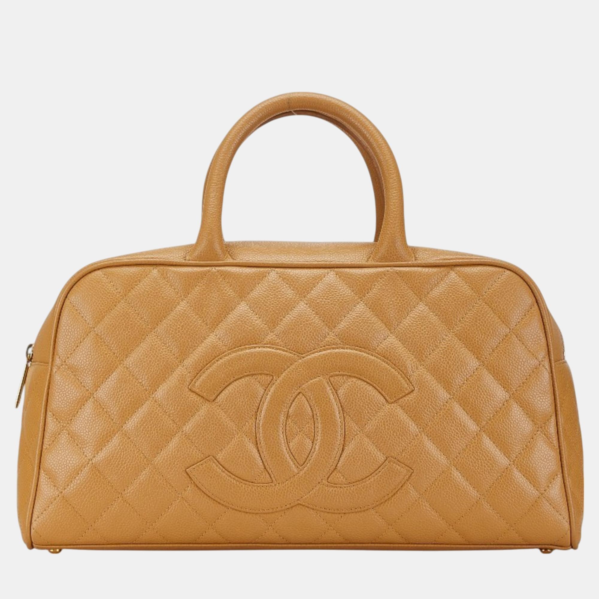 

Chanel Beige Caviar Leather Coco Mark Bowling Bag