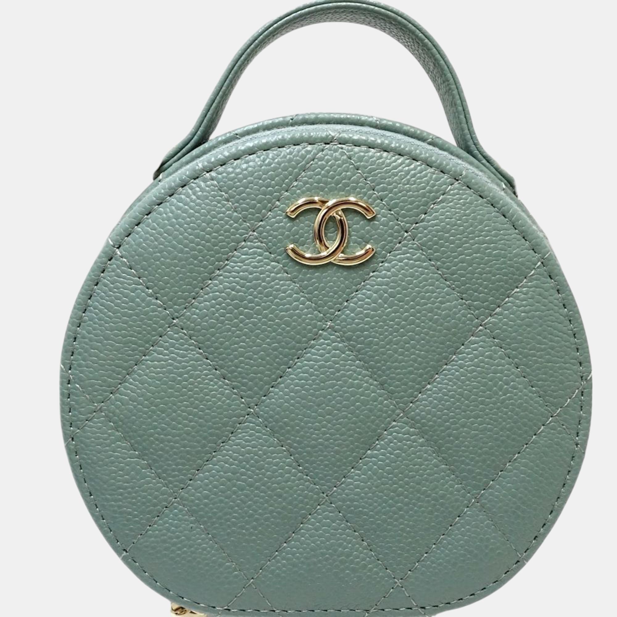 Chanel Wallet Chain Small Vanity Case Matelasse Caviar Skin Light Green 