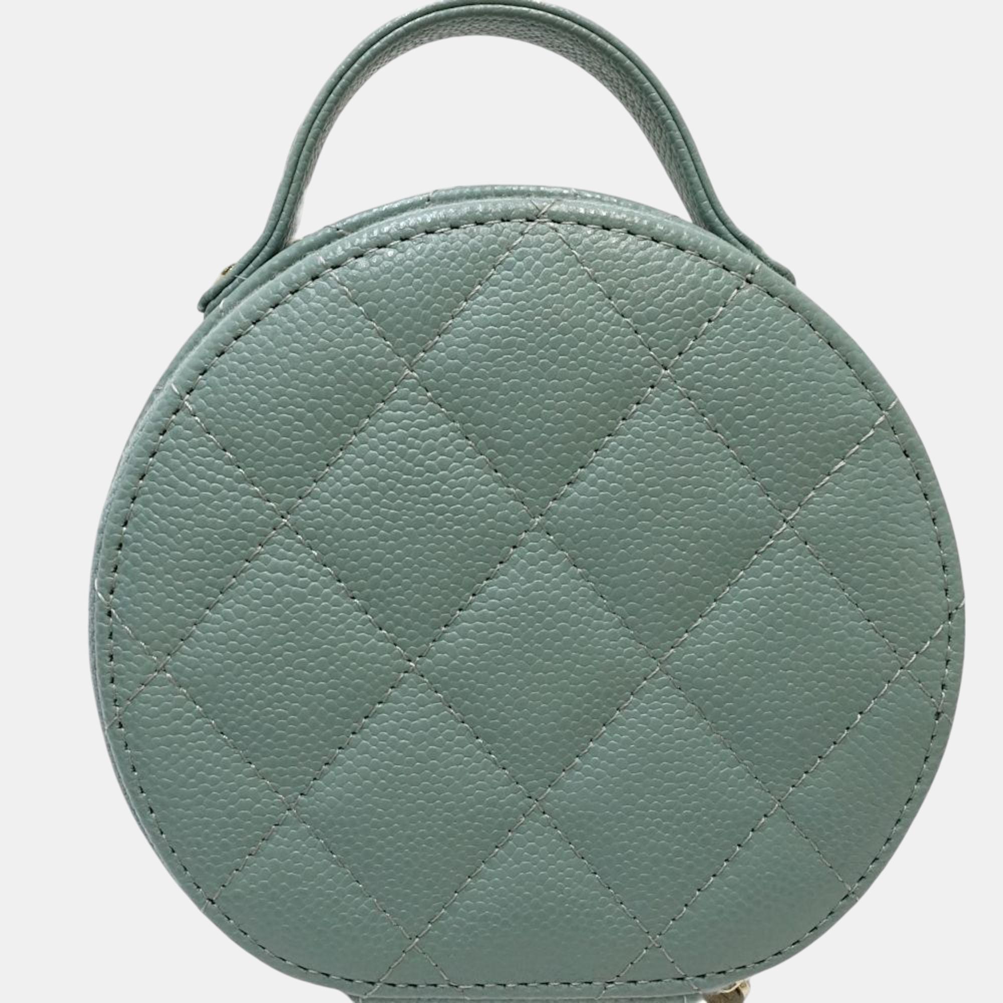 Chanel Wallet Chain Small Vanity Case Matelasse Caviar Skin Light Green 