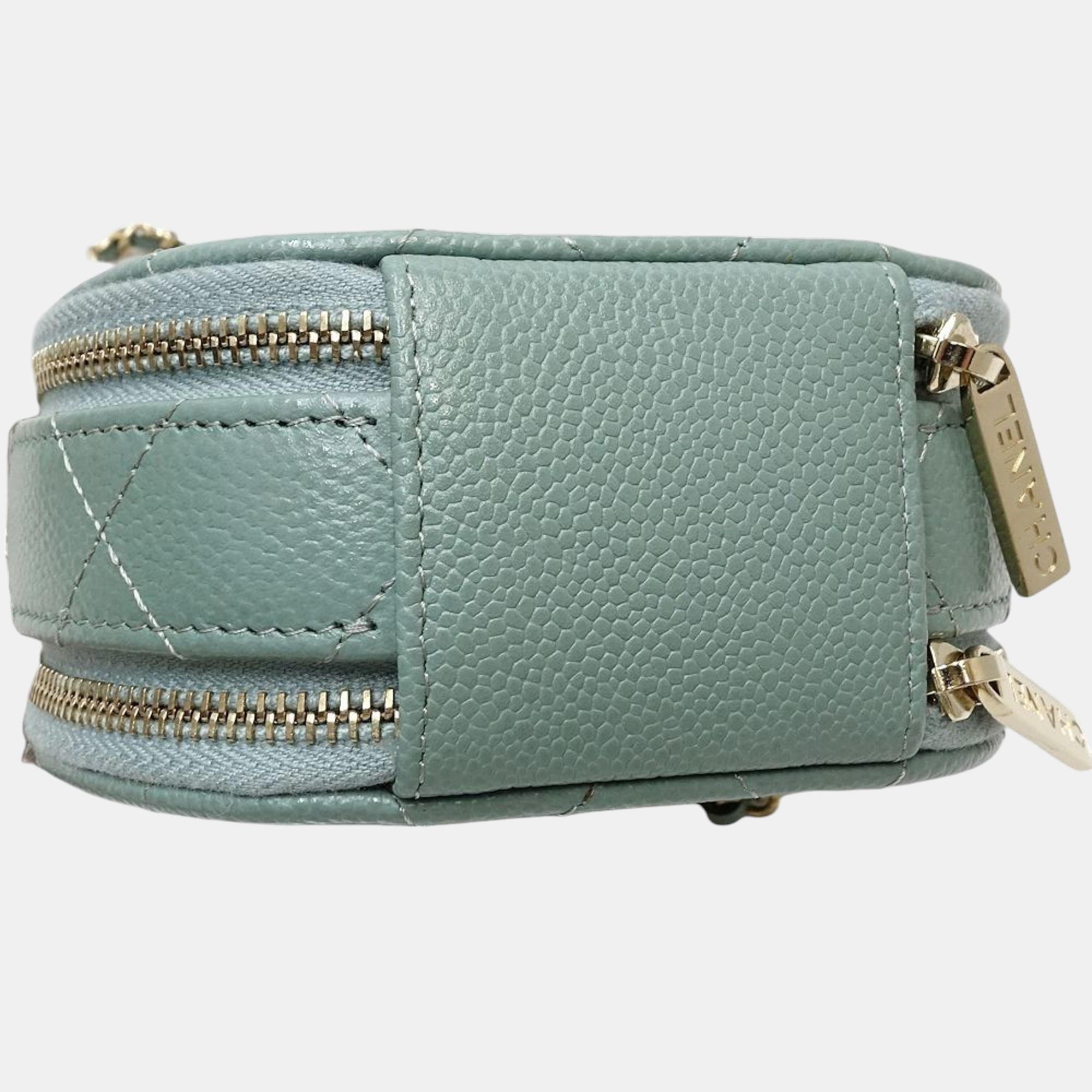 Chanel Wallet Chain Small Vanity Case Matelasse Caviar Skin Light Green 