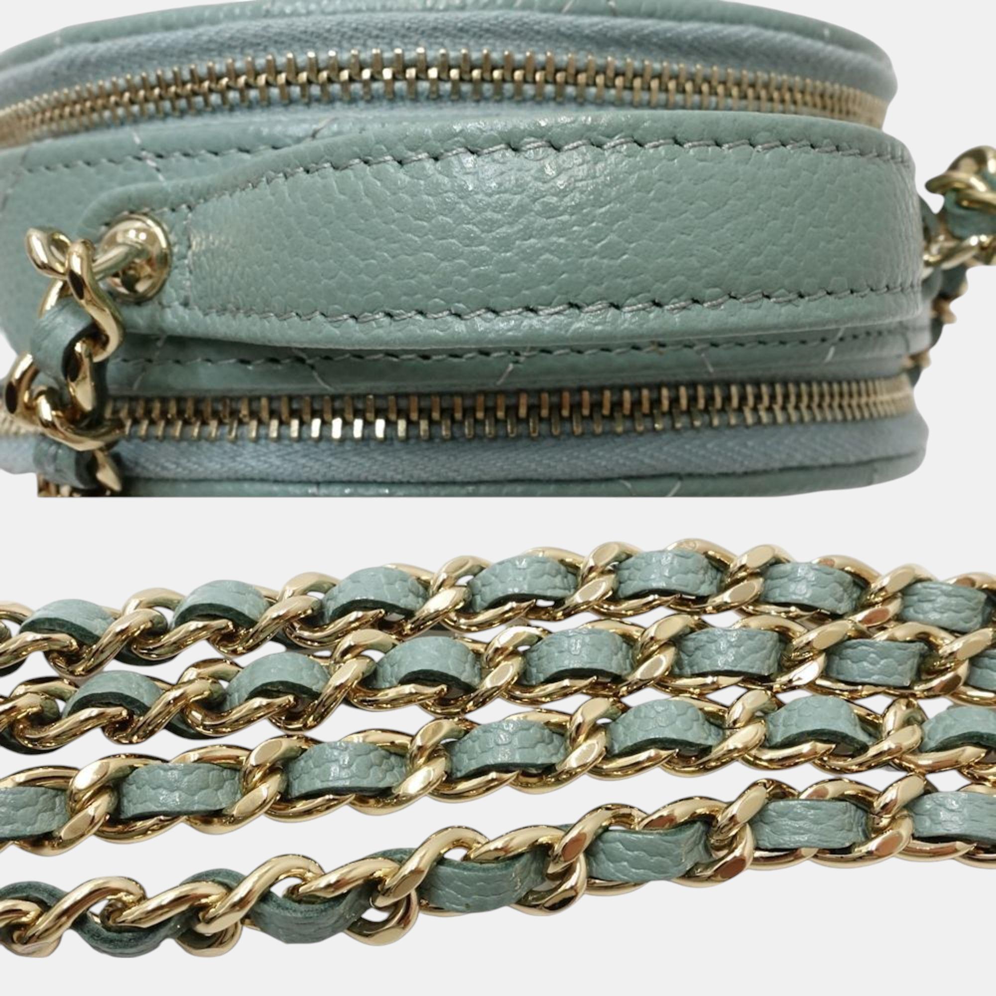 Chanel Wallet Chain Small Vanity Case Matelasse Caviar Skin Light Green 