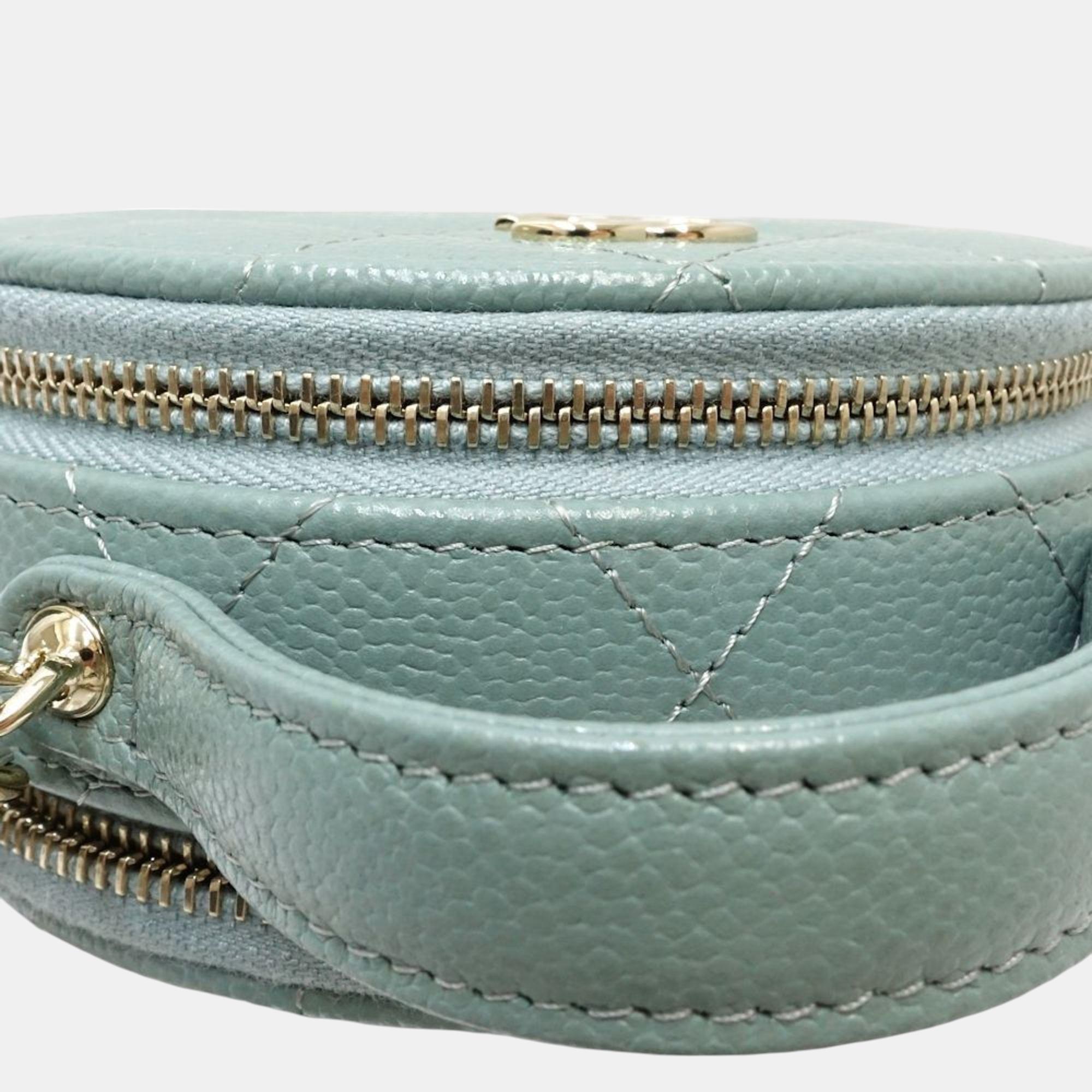 Chanel Wallet Chain Small Vanity Case Matelasse Caviar Skin Light Green 