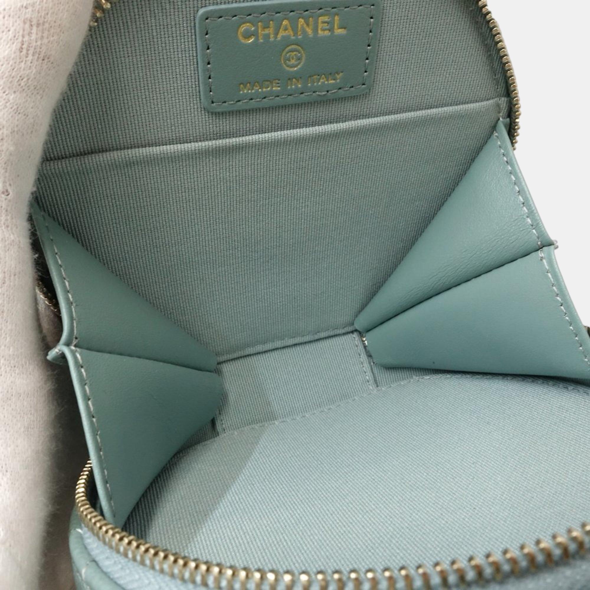 Chanel Wallet Chain Small Vanity Case Matelasse Caviar Skin Light Green 