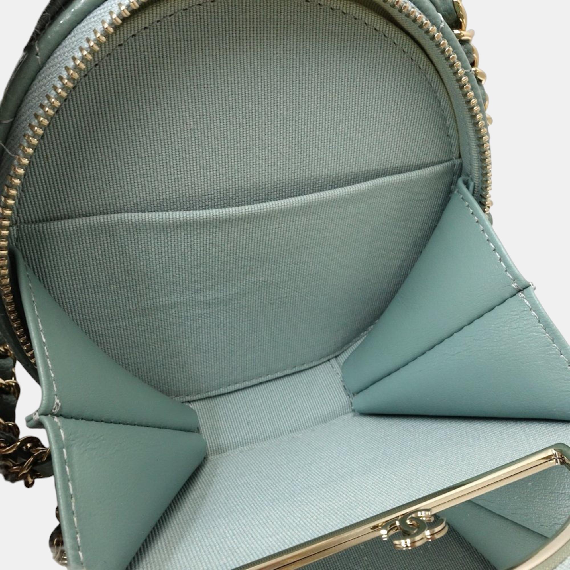 Chanel Wallet Chain Small Vanity Case Matelasse Caviar Skin Light Green 