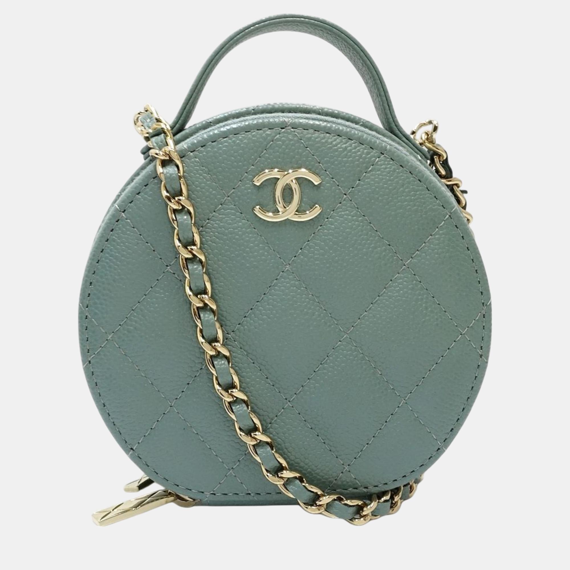 Chanel Wallet Chain Small Vanity Case Matelasse Caviar Skin Light Green 