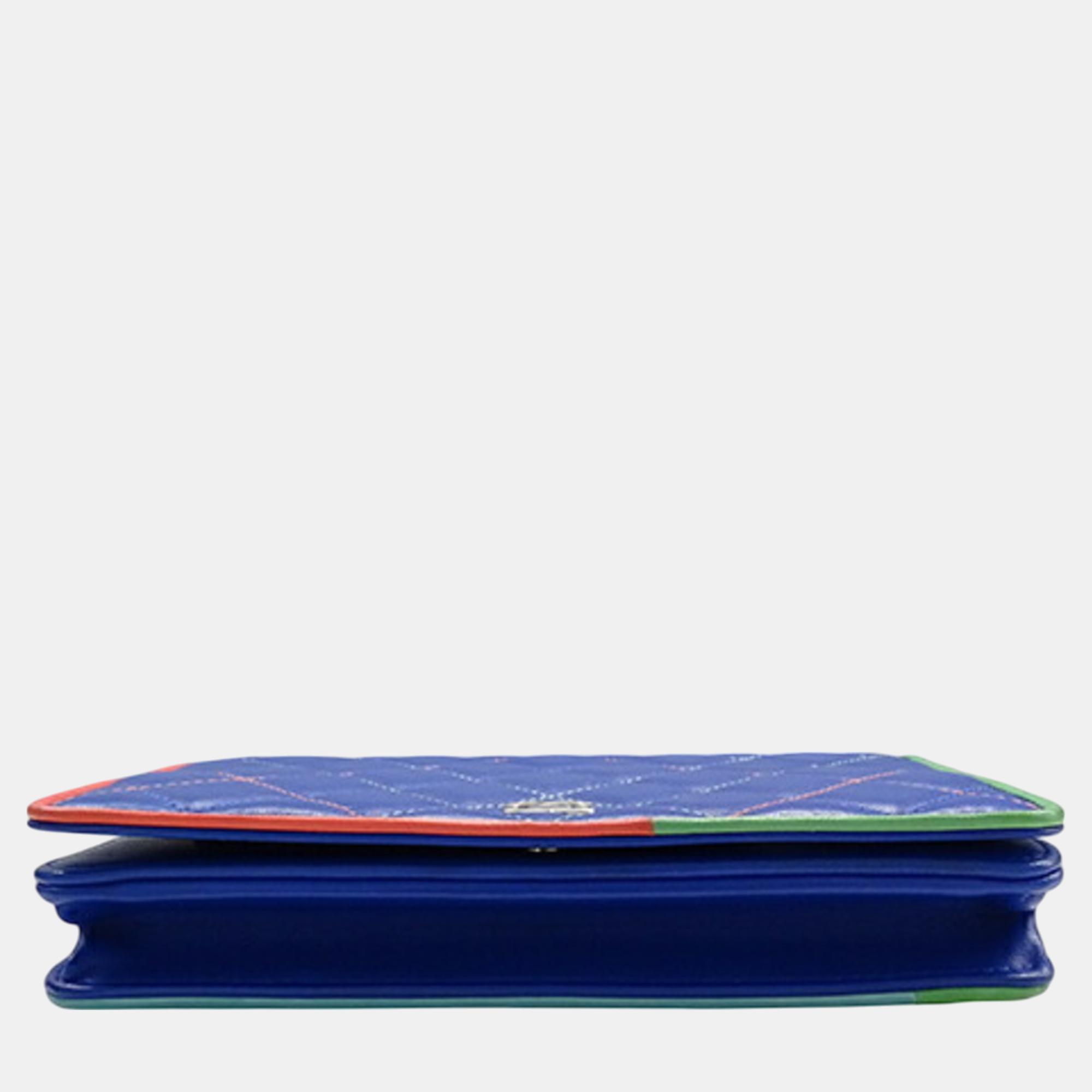 Chanel Wallet   Shoulder Wallet Bag Lambskin Matelasse Blue Coco Mark 