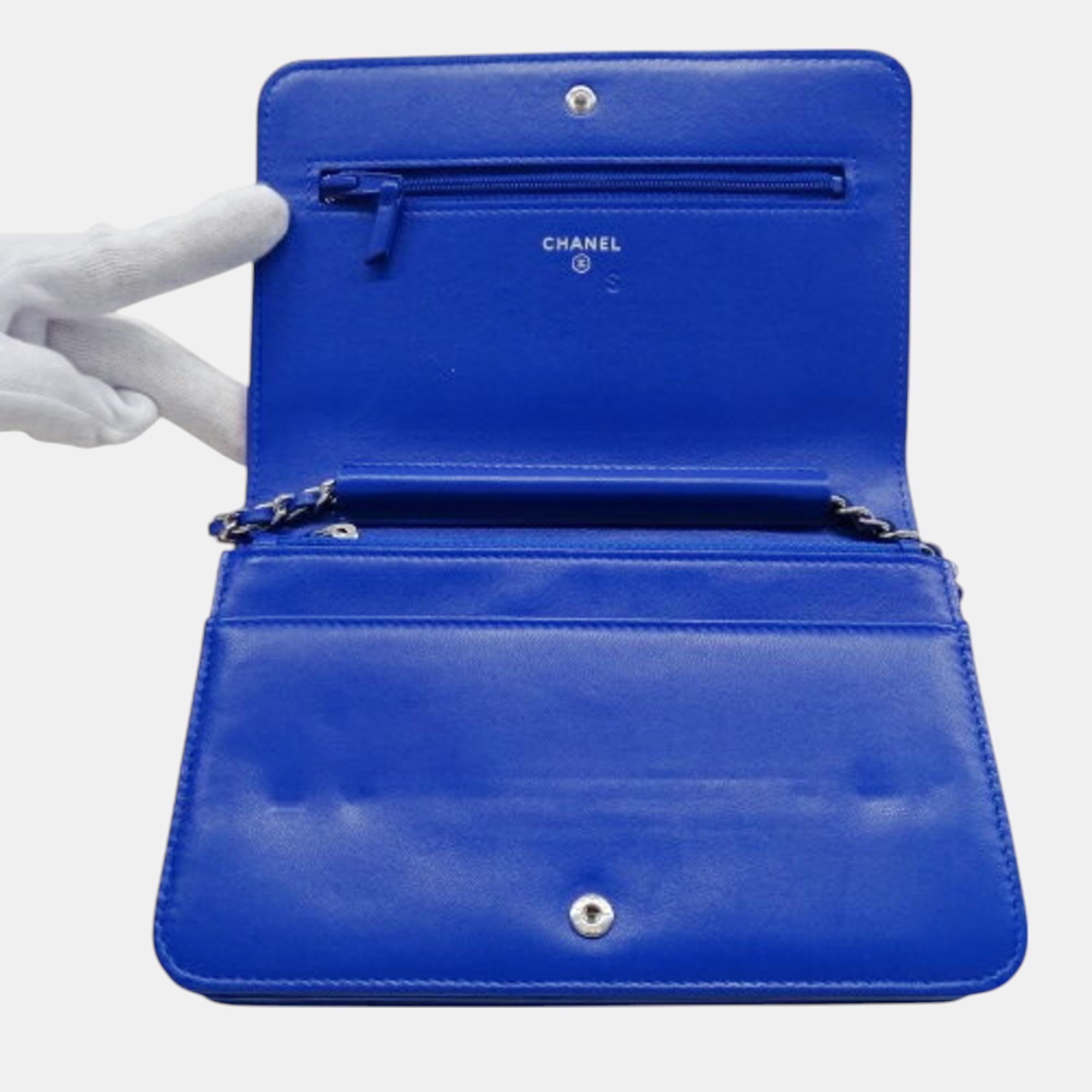 Chanel Wallet   Shoulder Wallet Bag Lambskin Matelasse Blue Coco Mark 