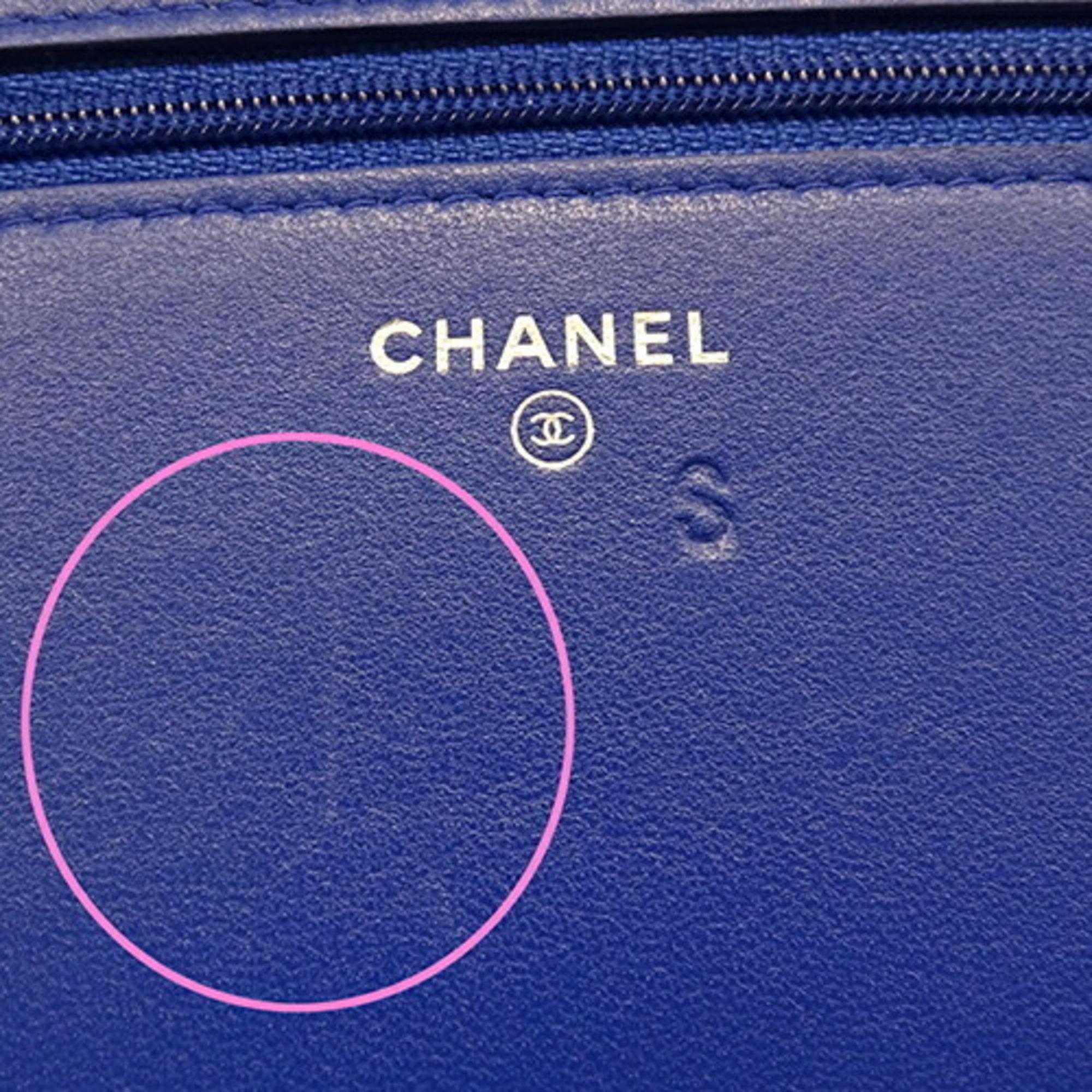 Chanel Wallet   Shoulder Wallet Bag Lambskin Matelasse Blue Coco Mark 