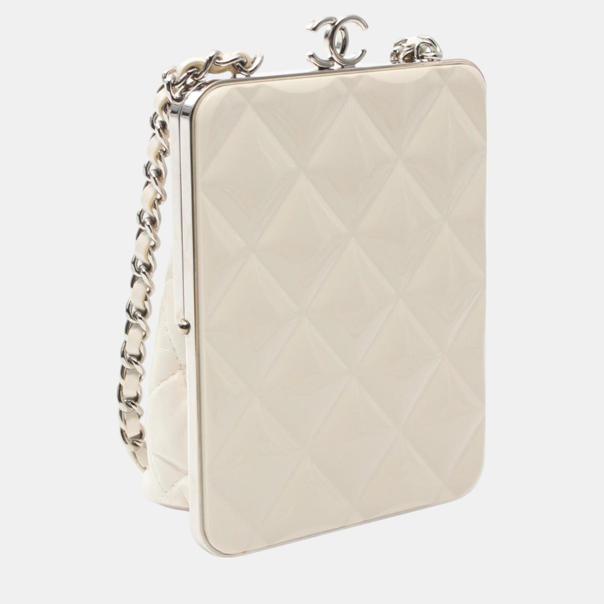 Chanel Matelasse Shoulder Bag Leather Plastic White 