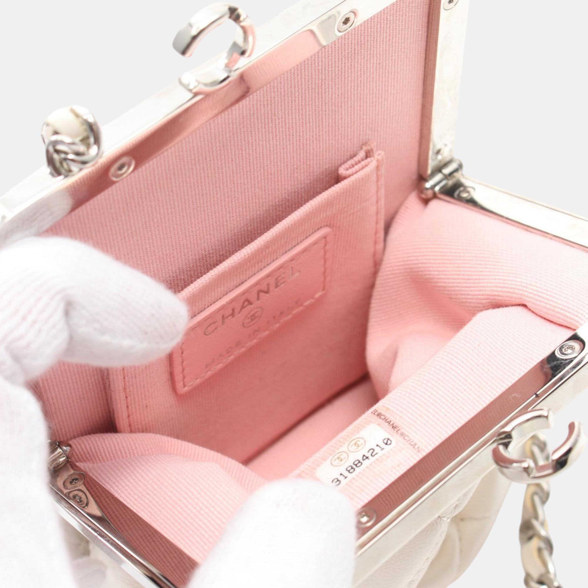 Chanel Matelasse Shoulder Bag Leather Plastic White 