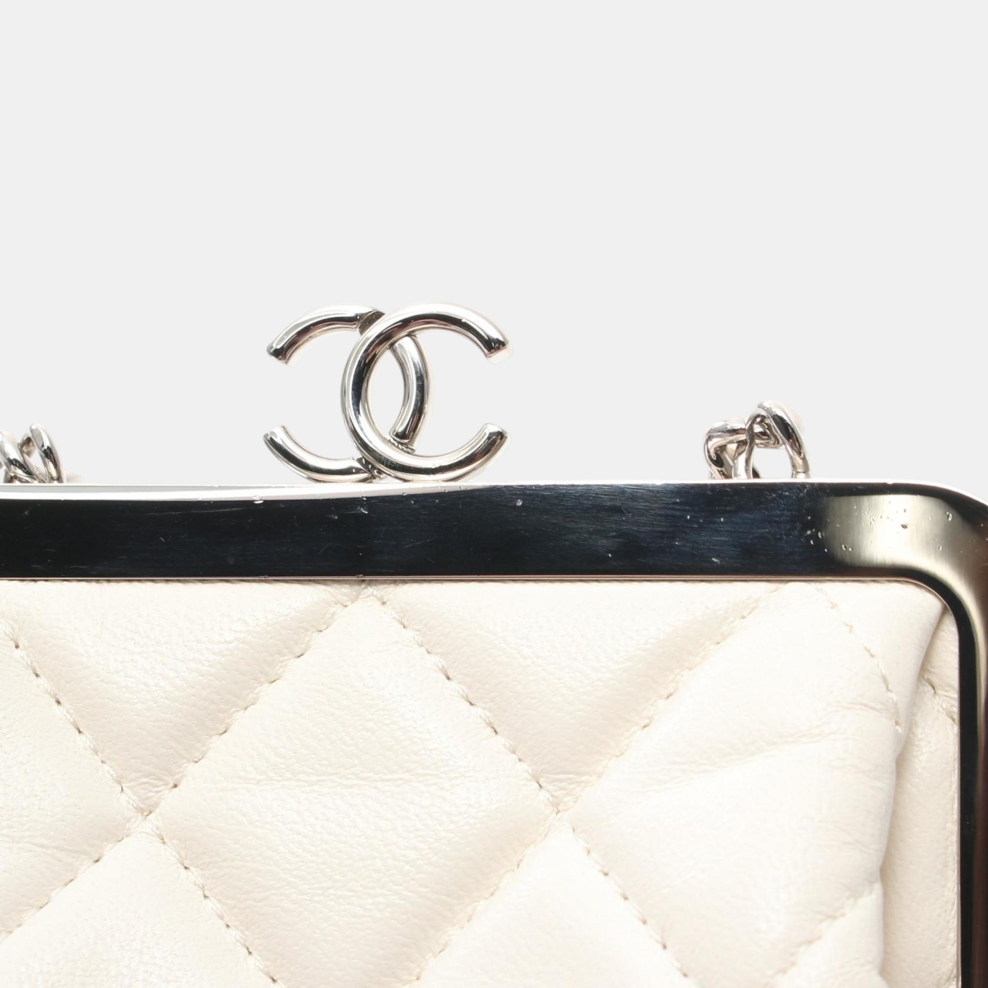 Chanel Matelasse Shoulder Bag Leather Plastic White 