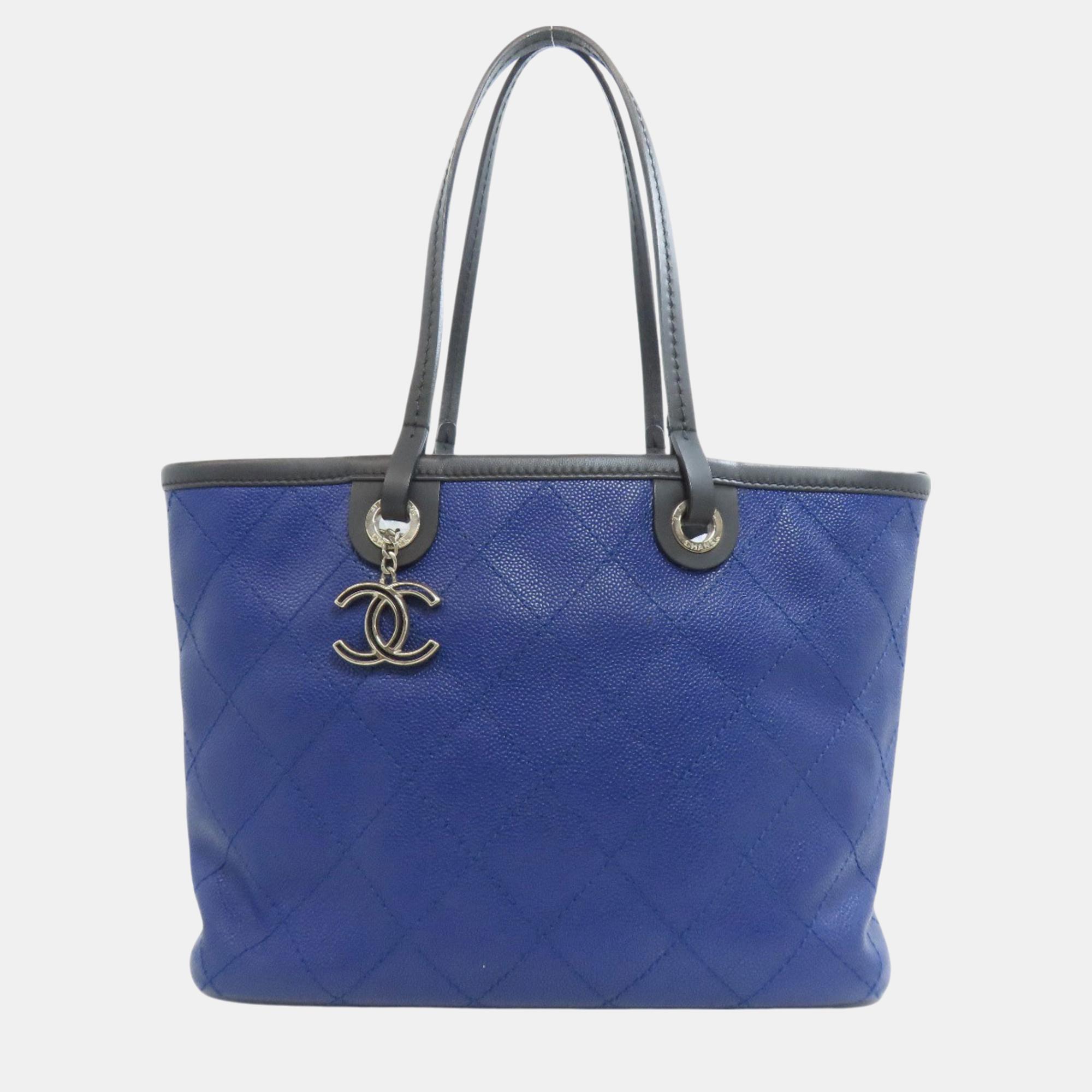 

Chanel Blue Caviar Leather Wild Stitch Tote Bag