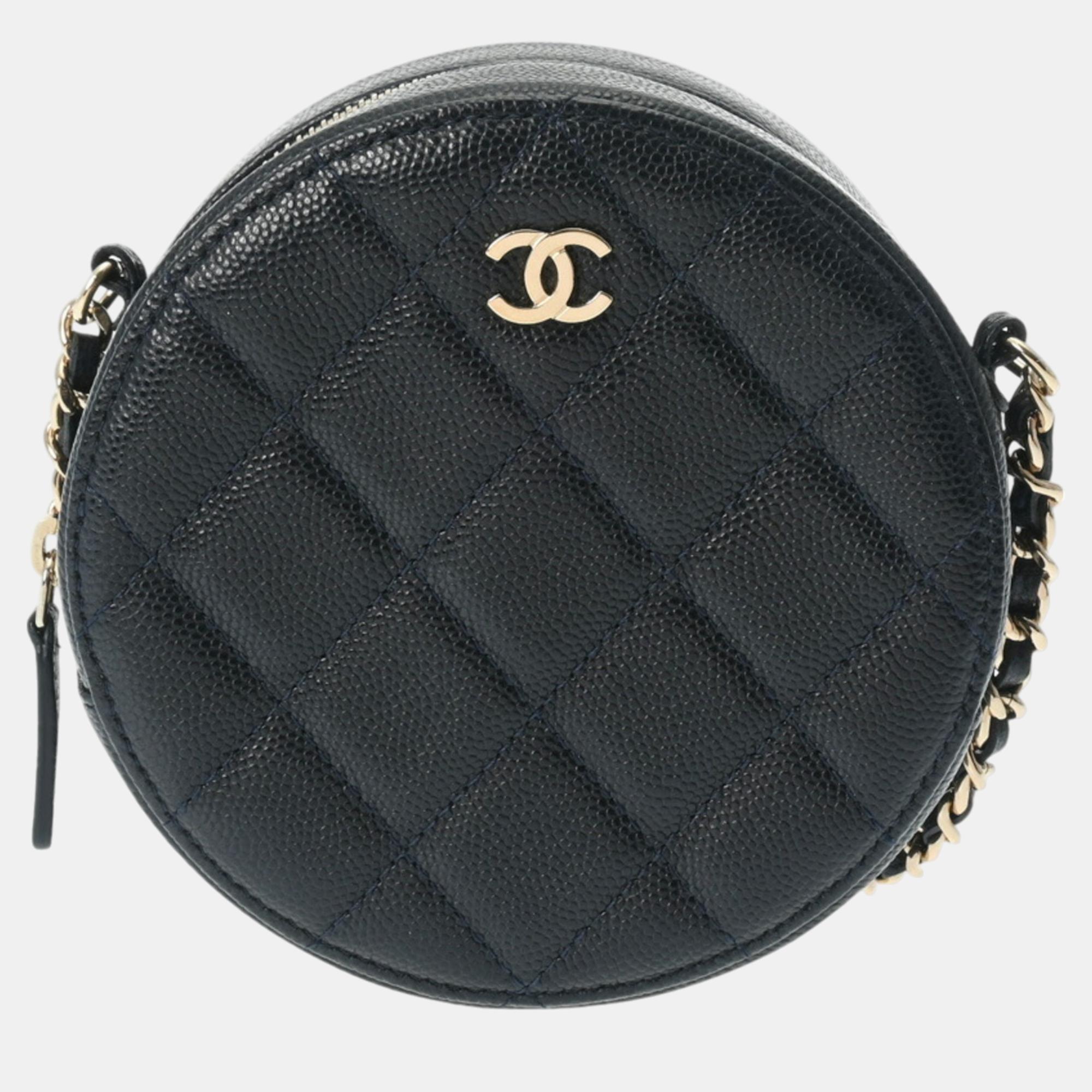 

Chanel Matelasse Round Chain Shoulder Navy Caviar Skin Bag, Navy blue