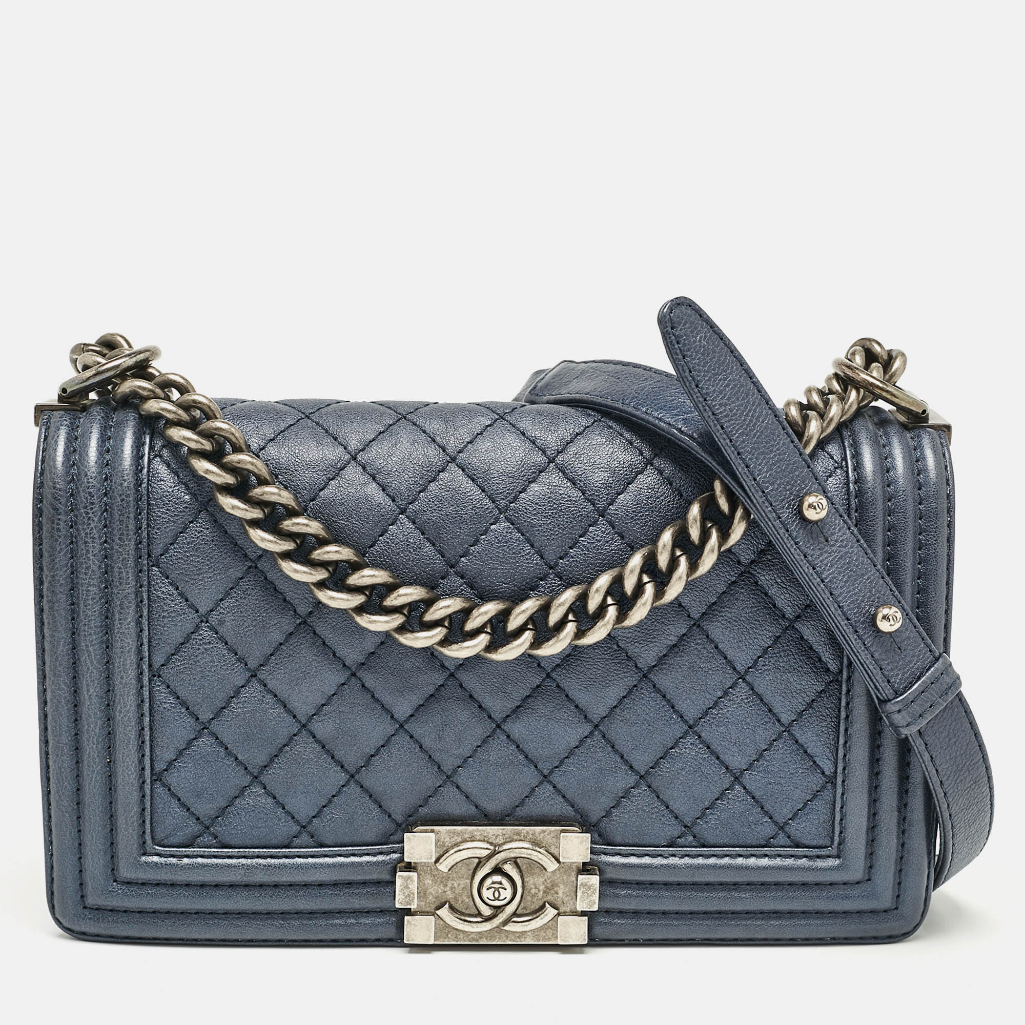 

Chanel Navy Blue Quilted Leather  Boy Flap Bag