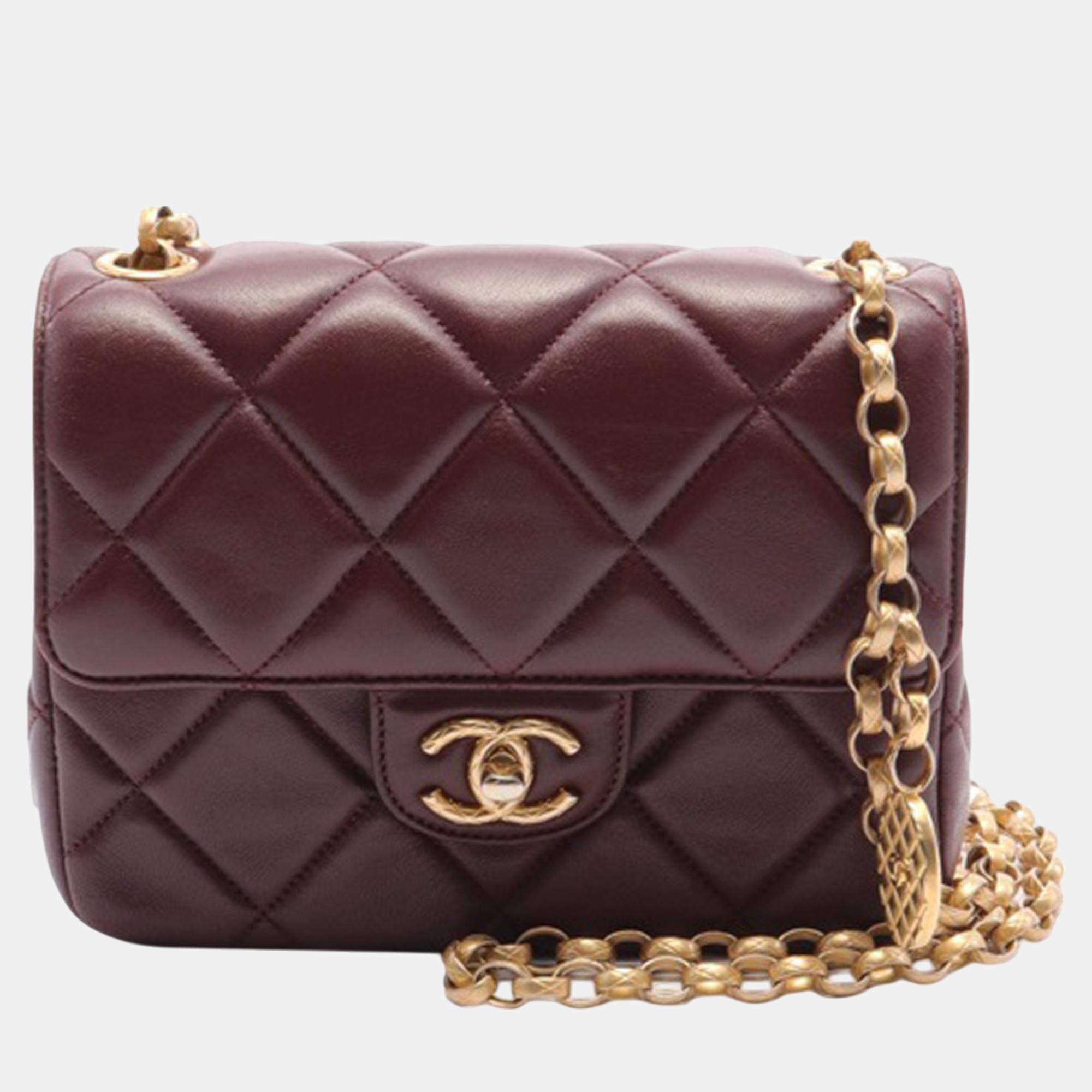 

Chanel Burgundy Mini Quilted Lambskin Bijoux Logo Chain Square Flap