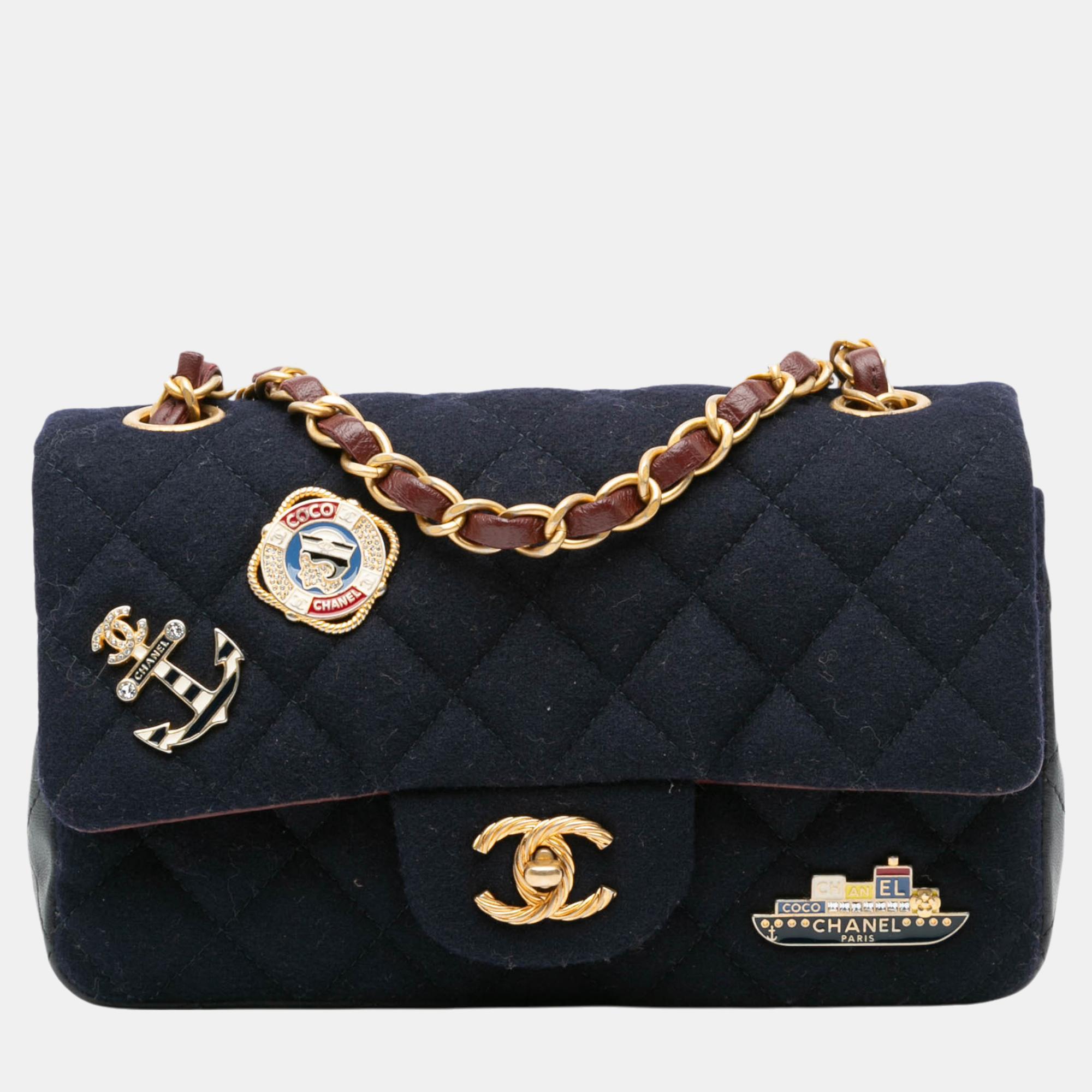 

Chanel Navy Blue Mini Rectangular Classic Jersey Sailor Single Flap