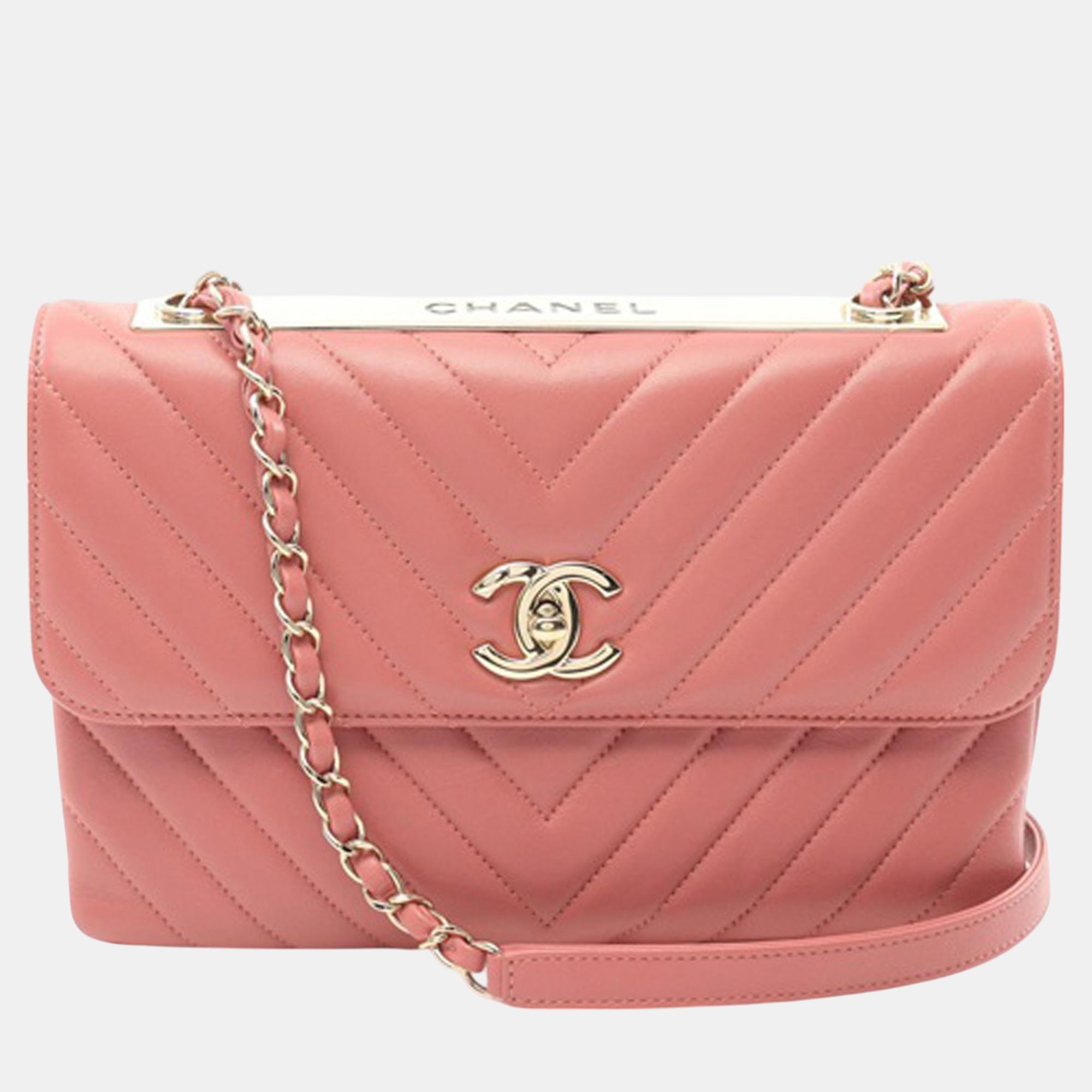 

Chanel Pink Chevron Lambskin Trendy CC Flap