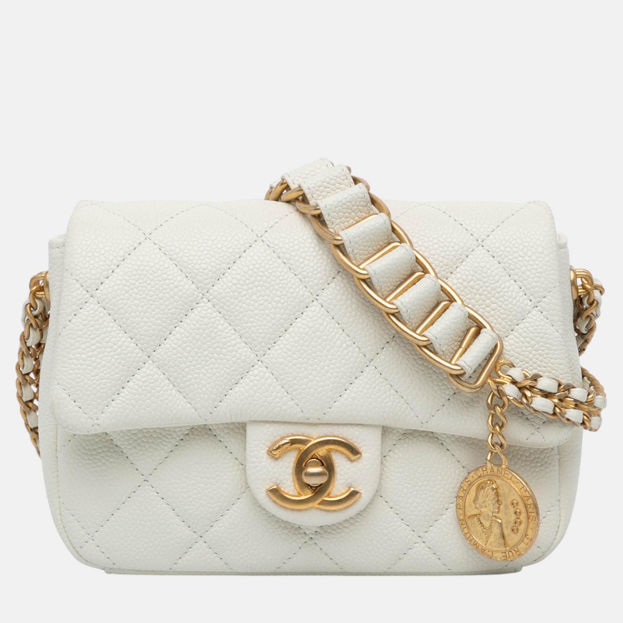 

Chanel White Mini Caviar Chain Soul Flap