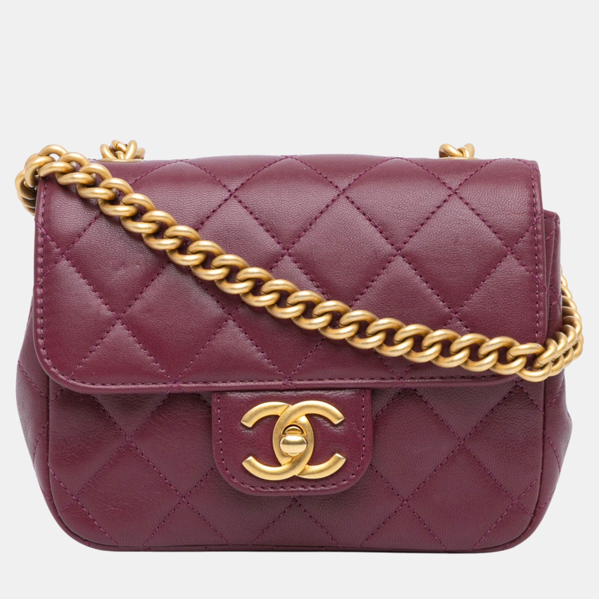 

Chanel Purple Mini Quilted Lambskin Single Flap