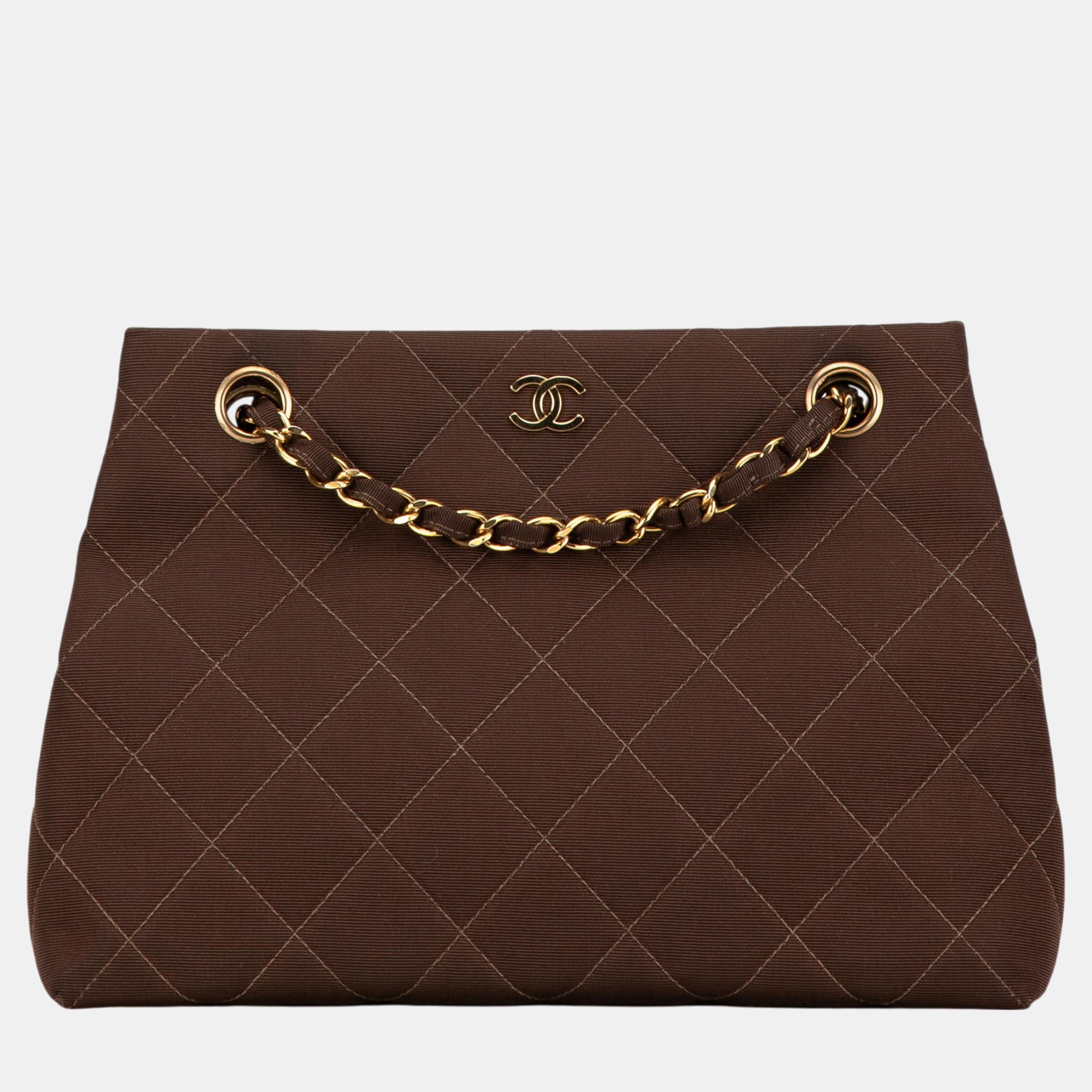 

Chanel Brown CC Quilted Nylon Shoulder Handbag
