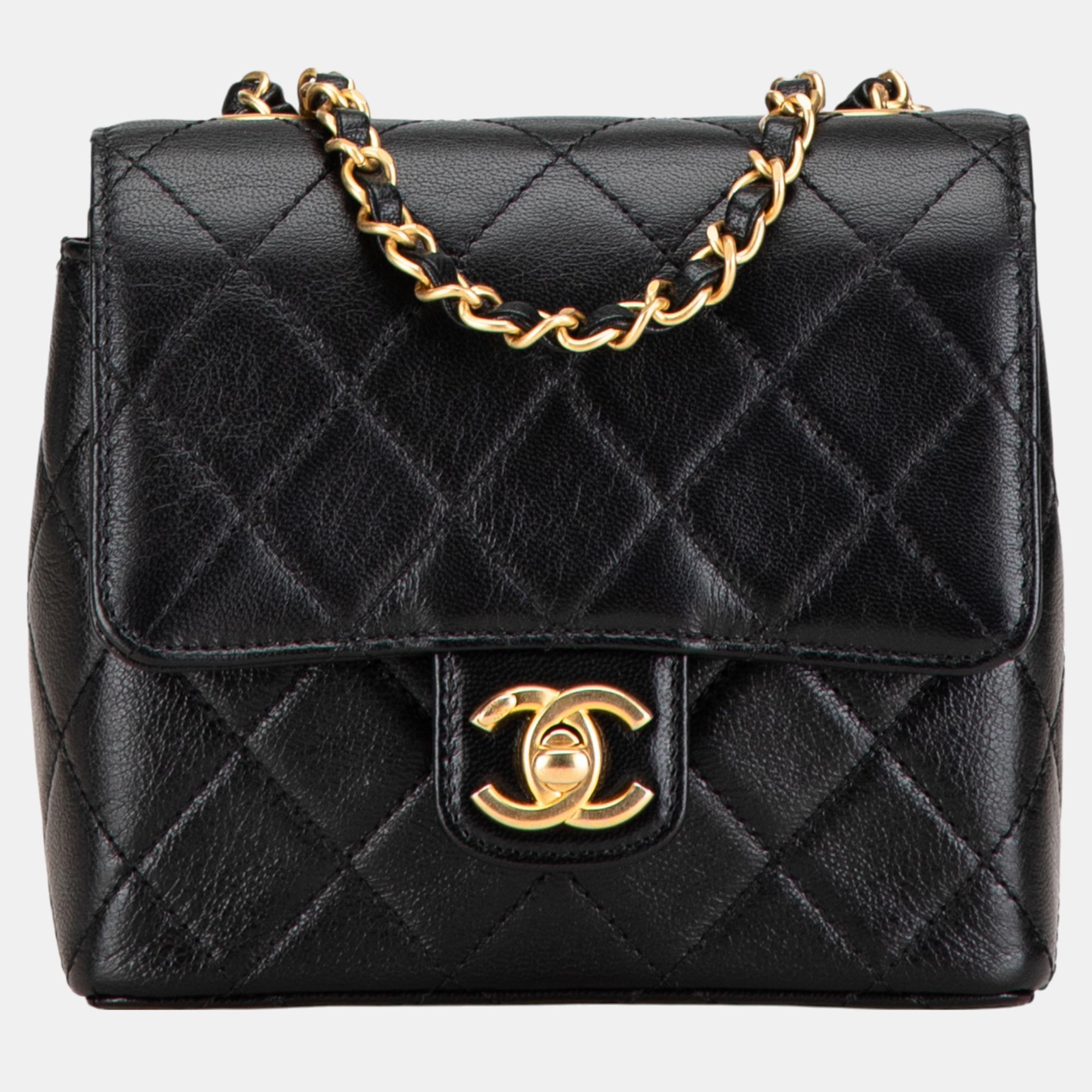 

Chanel Black Mini Square Classic Goatskin Retro Flap