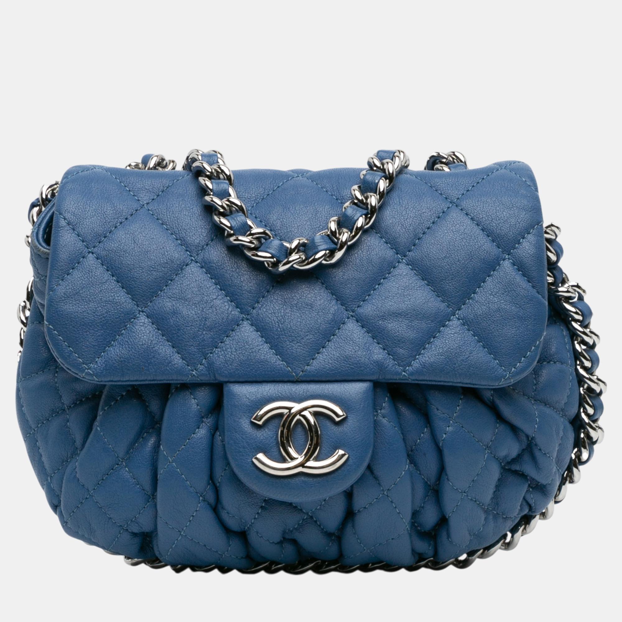 

Chanel Navy Blue Mini CC Chain Around Lambskin Flap