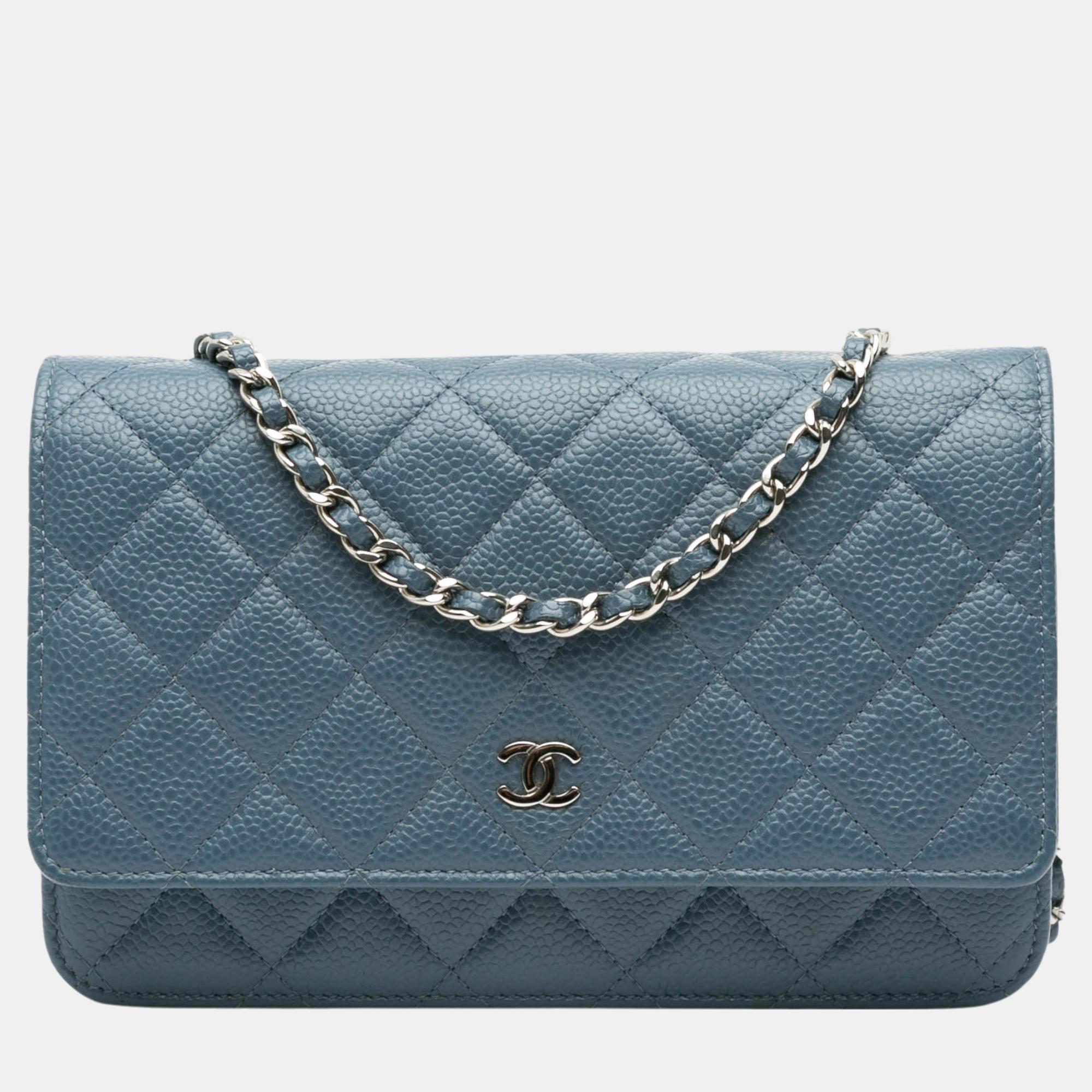 

Chanel Blue CC Quilted Caviar Wallet on Chain