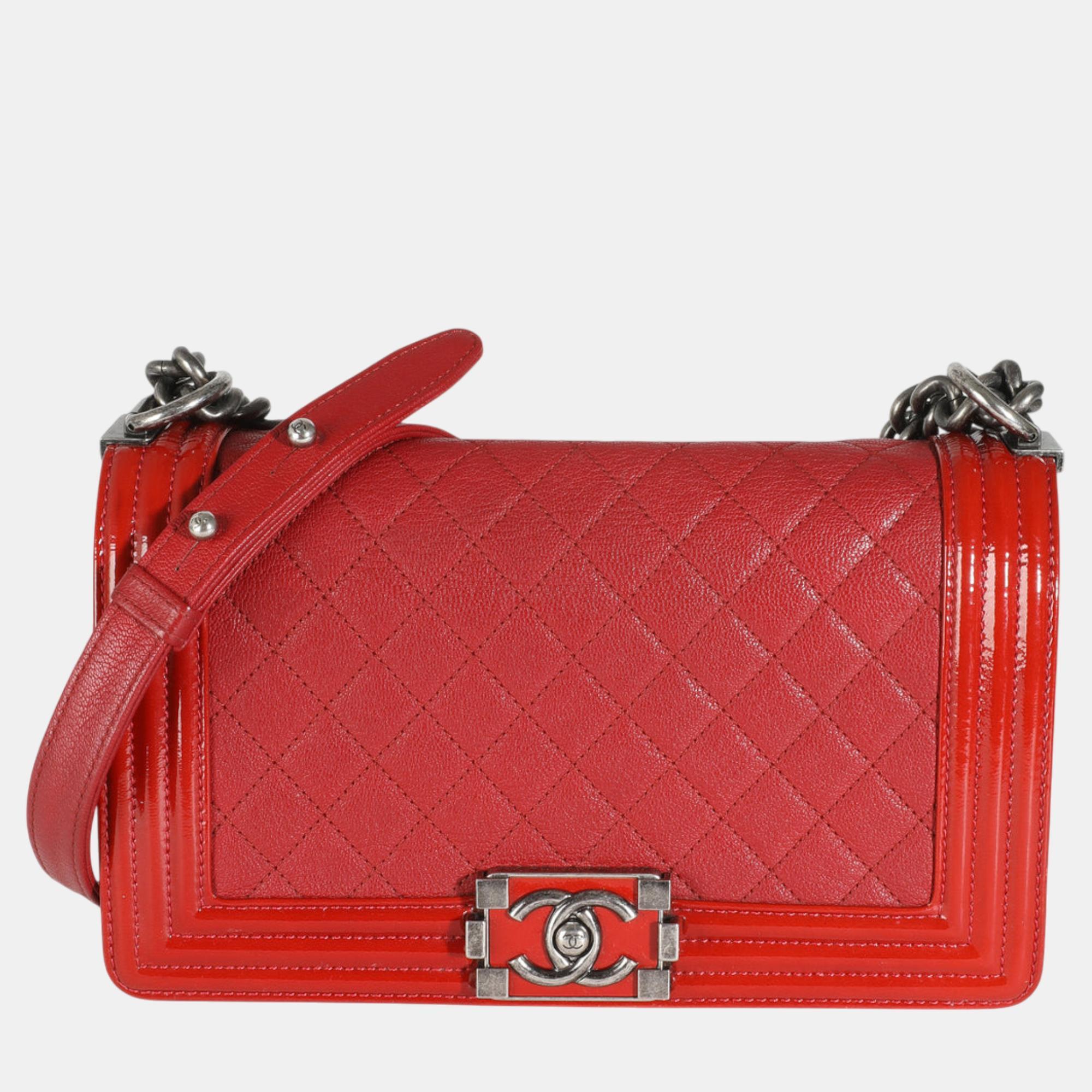 

Chanel Red Quilted Goatskin Medium Boy Bag