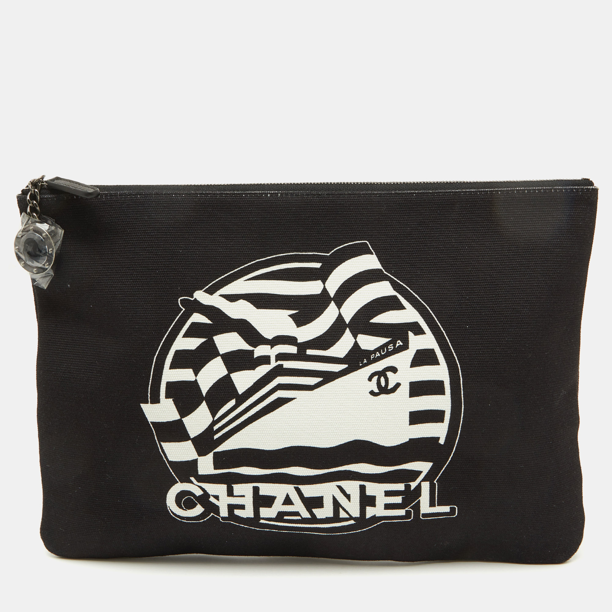 

Chanel Black/White Print Canvas La Pausa Medium O-Zip-Case