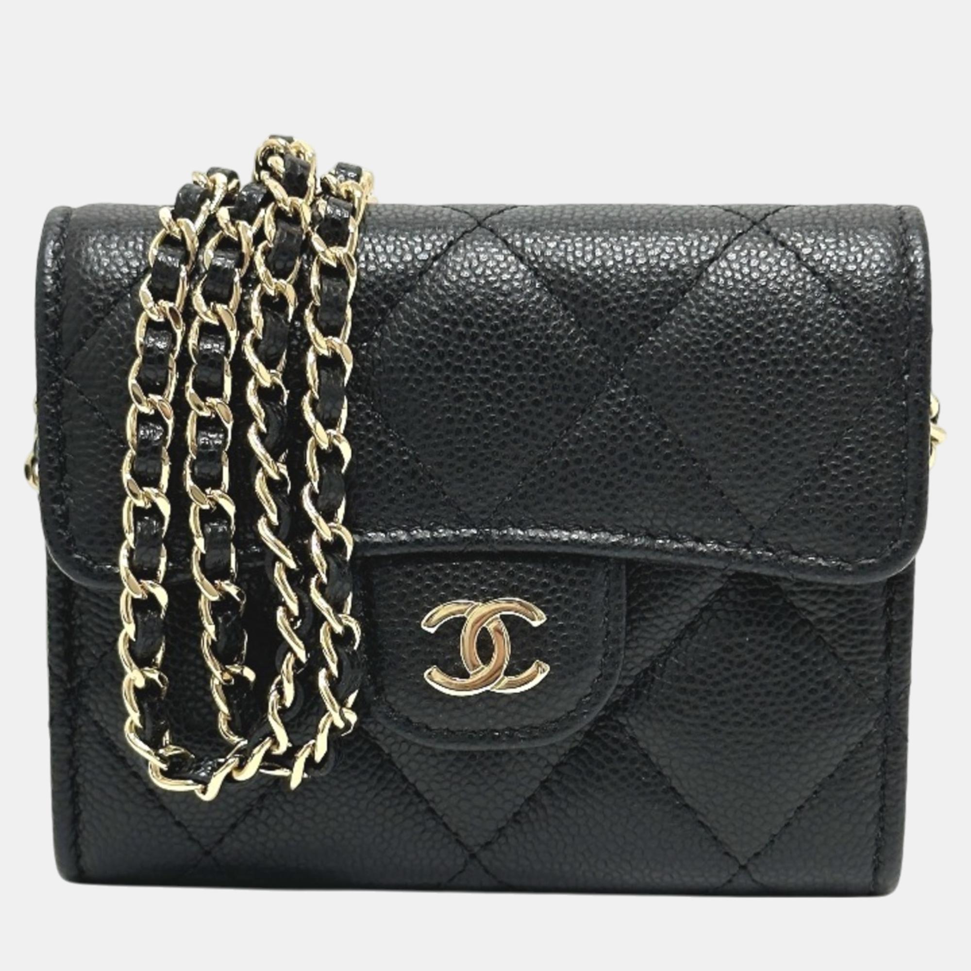 

Chanel Ap0238 Coco Mark Matelasse Pochette Wallet/Coin Case Caviar Skin Black