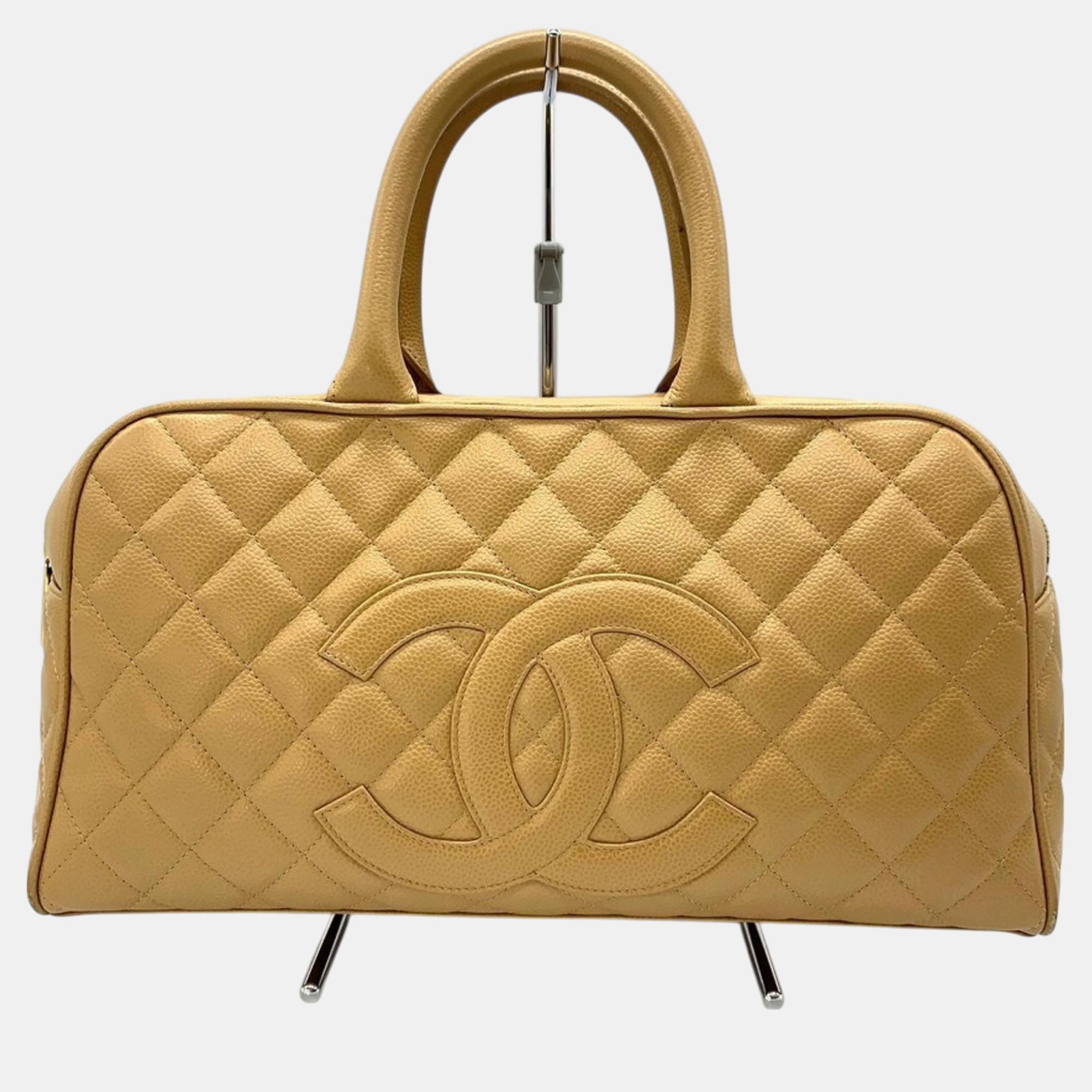 

Chanel Beige Caviar Skin Matelasse Coco Mark Bowling Bag Handbag