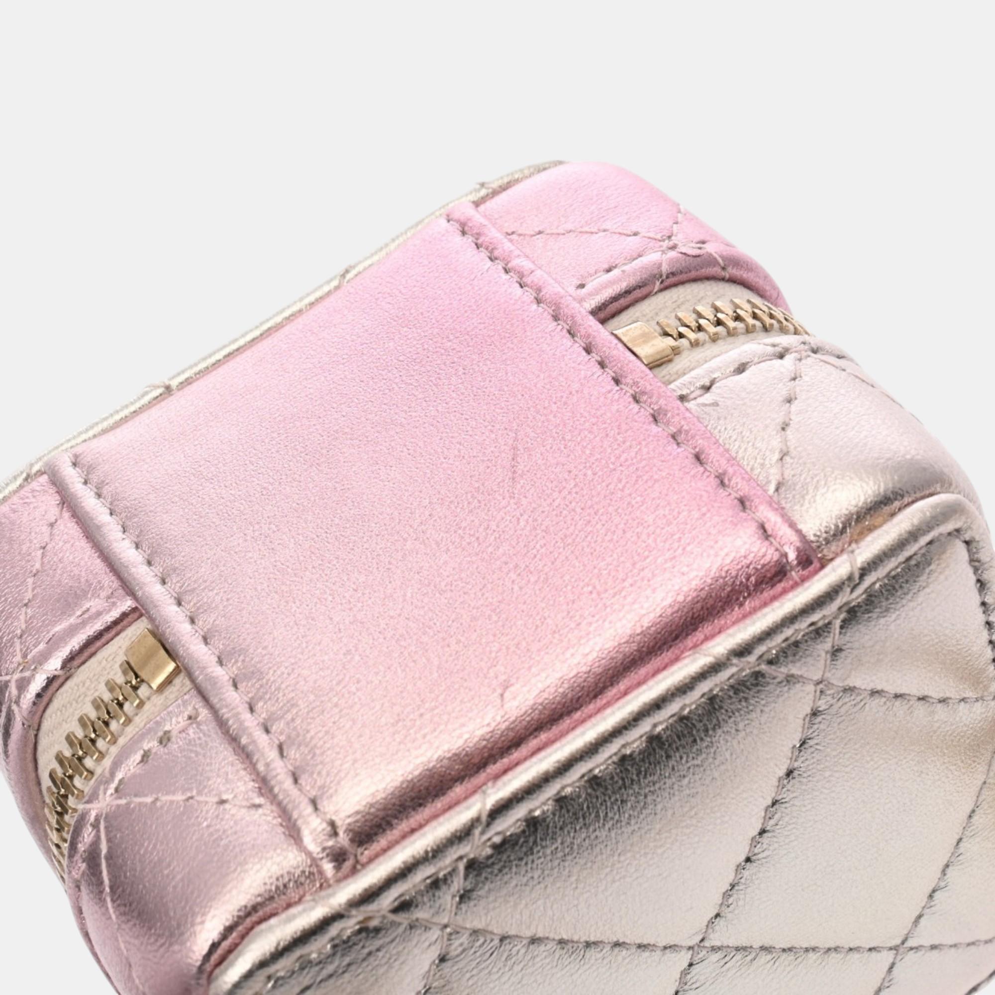 Chanel Matelasse Chain Bag Silver/Pink Lambskin Shoulder 