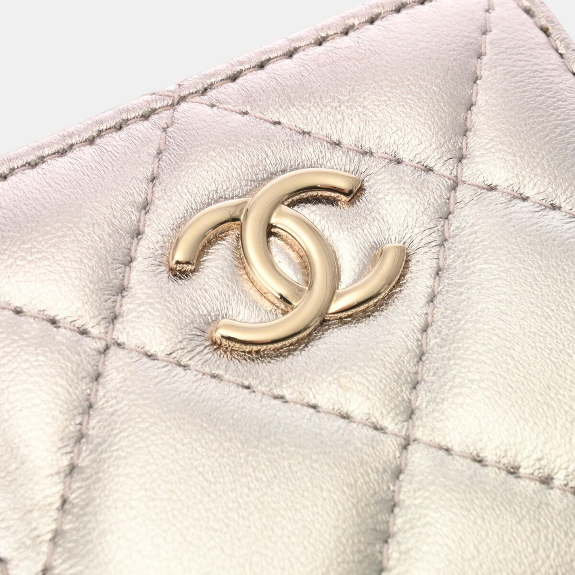 Chanel Matelasse Chain Bag Silver/Pink Lambskin Shoulder 