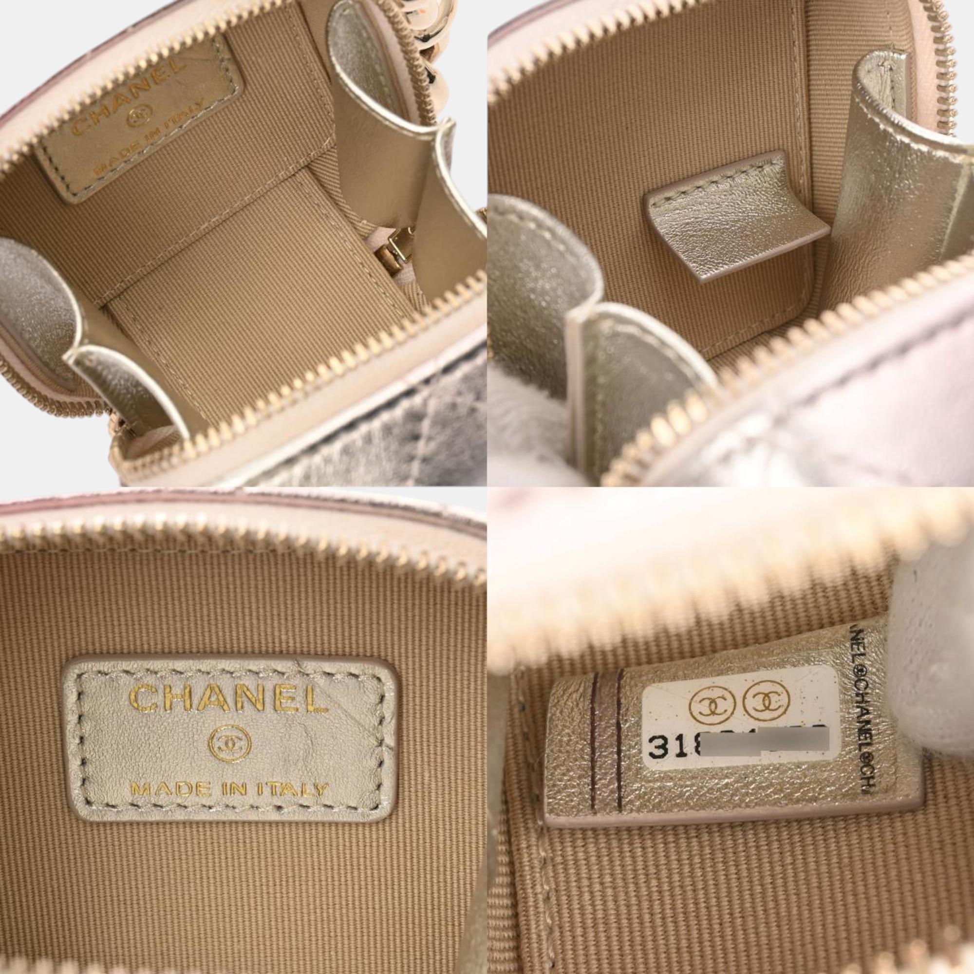 Chanel Matelasse Chain Bag Silver/Pink Lambskin Shoulder 