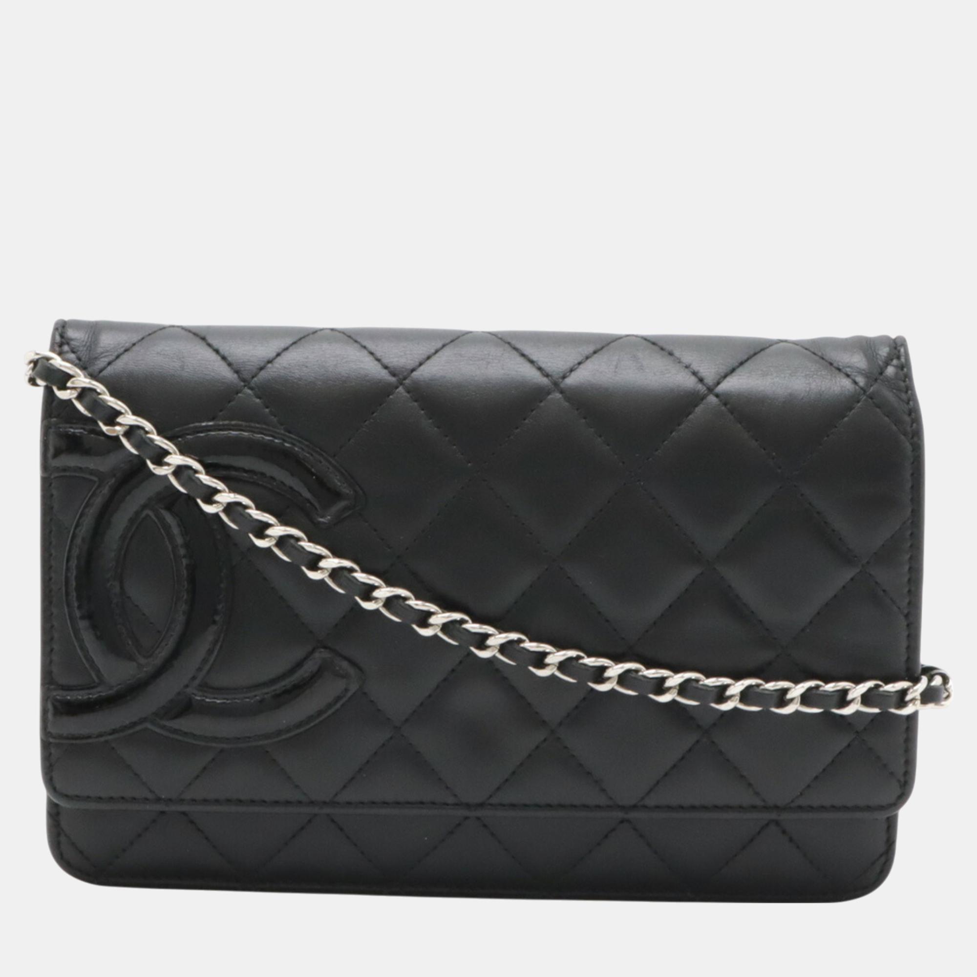 

Chanel Black Leather Cambon Line Chain Wallet