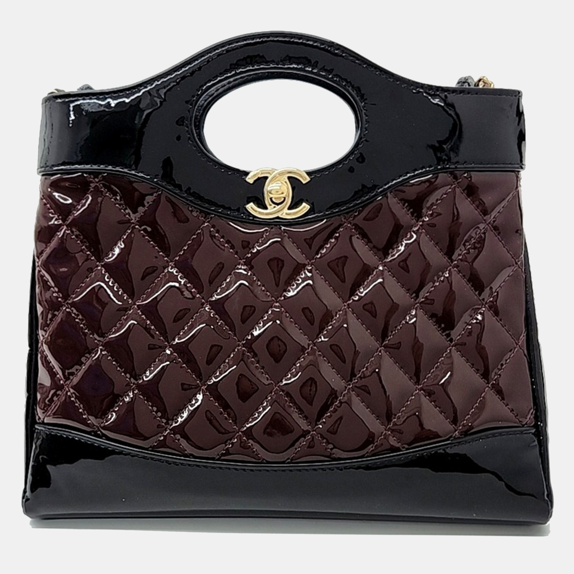 

Chanel Black Burgundy Patent Leather 31 Mini Shopping Bag