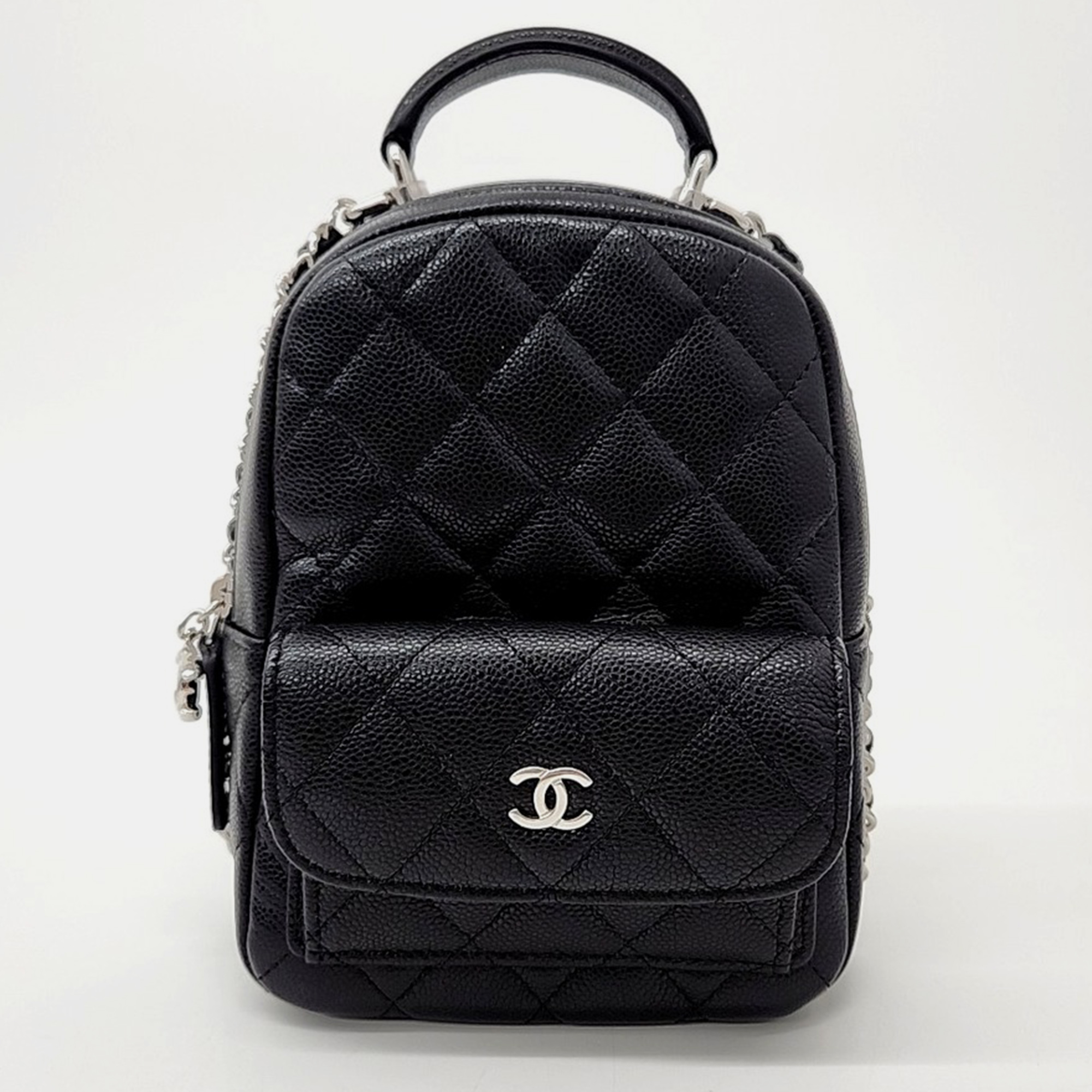 

Chanel Black Leather Top Handle Mini Backpack