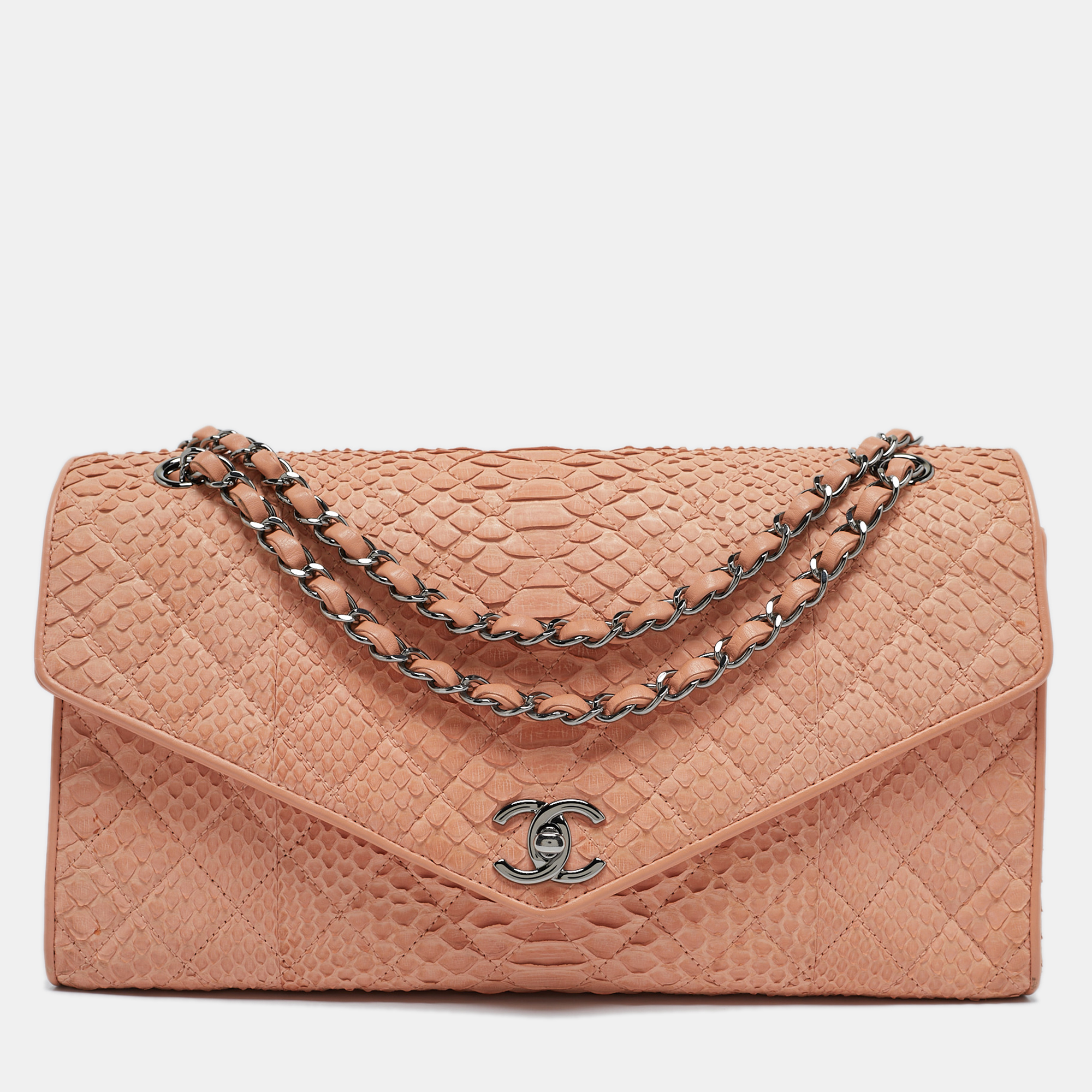 

Chanel Peach Python Envelope Flap Bag, Orange